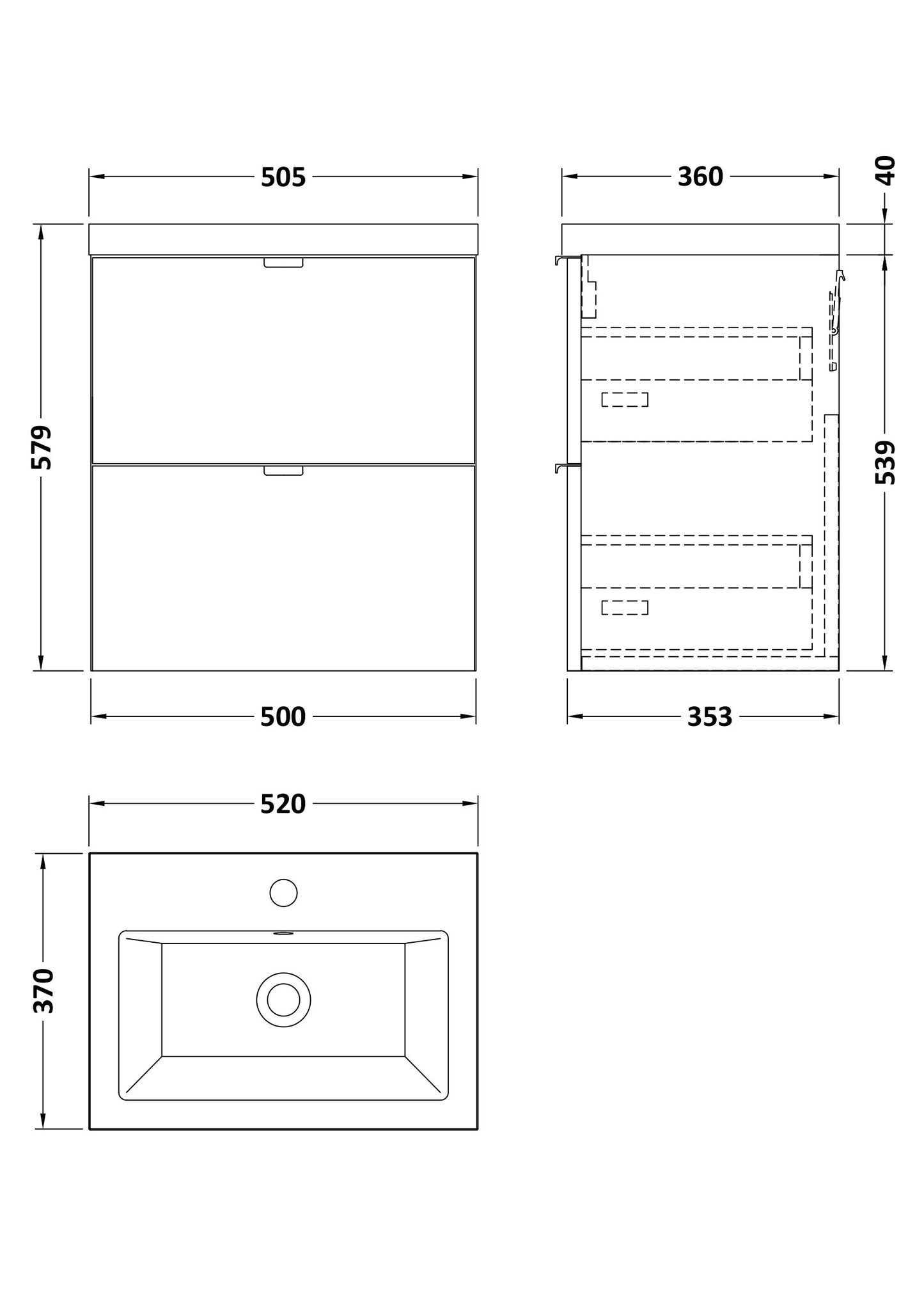 Hudson Reed 500mm 2-Drawer Wall Hung Unit & Basin