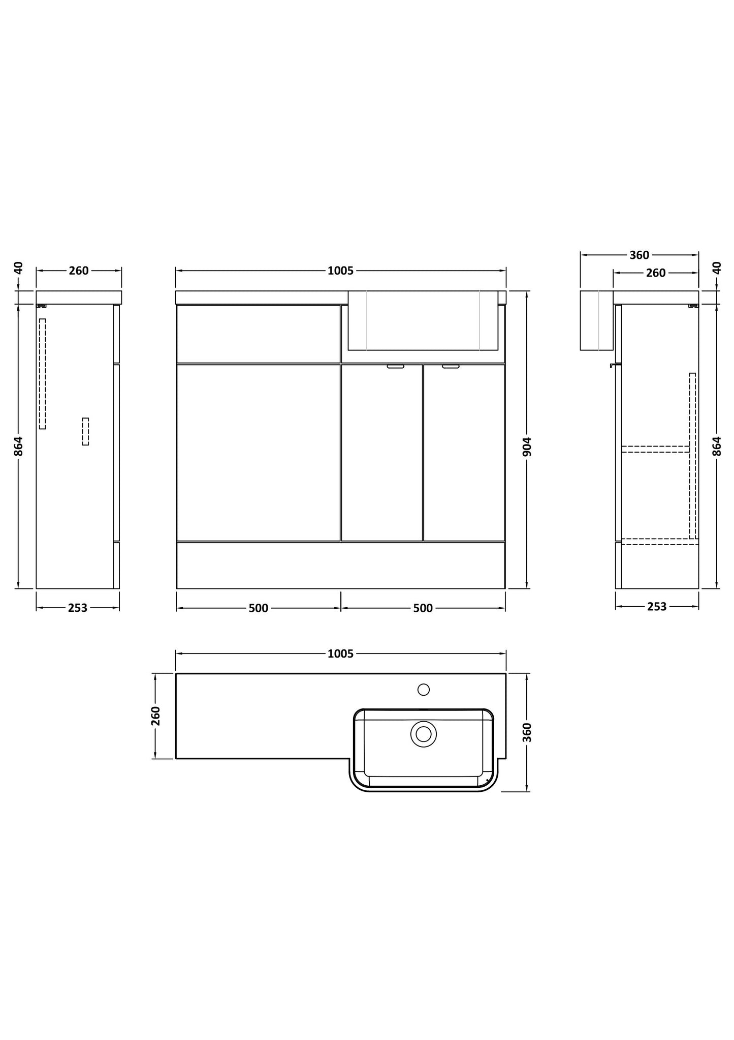 Hudson Reed 1000mm Combination Unit & Right Hand Semi Recessed Basin
