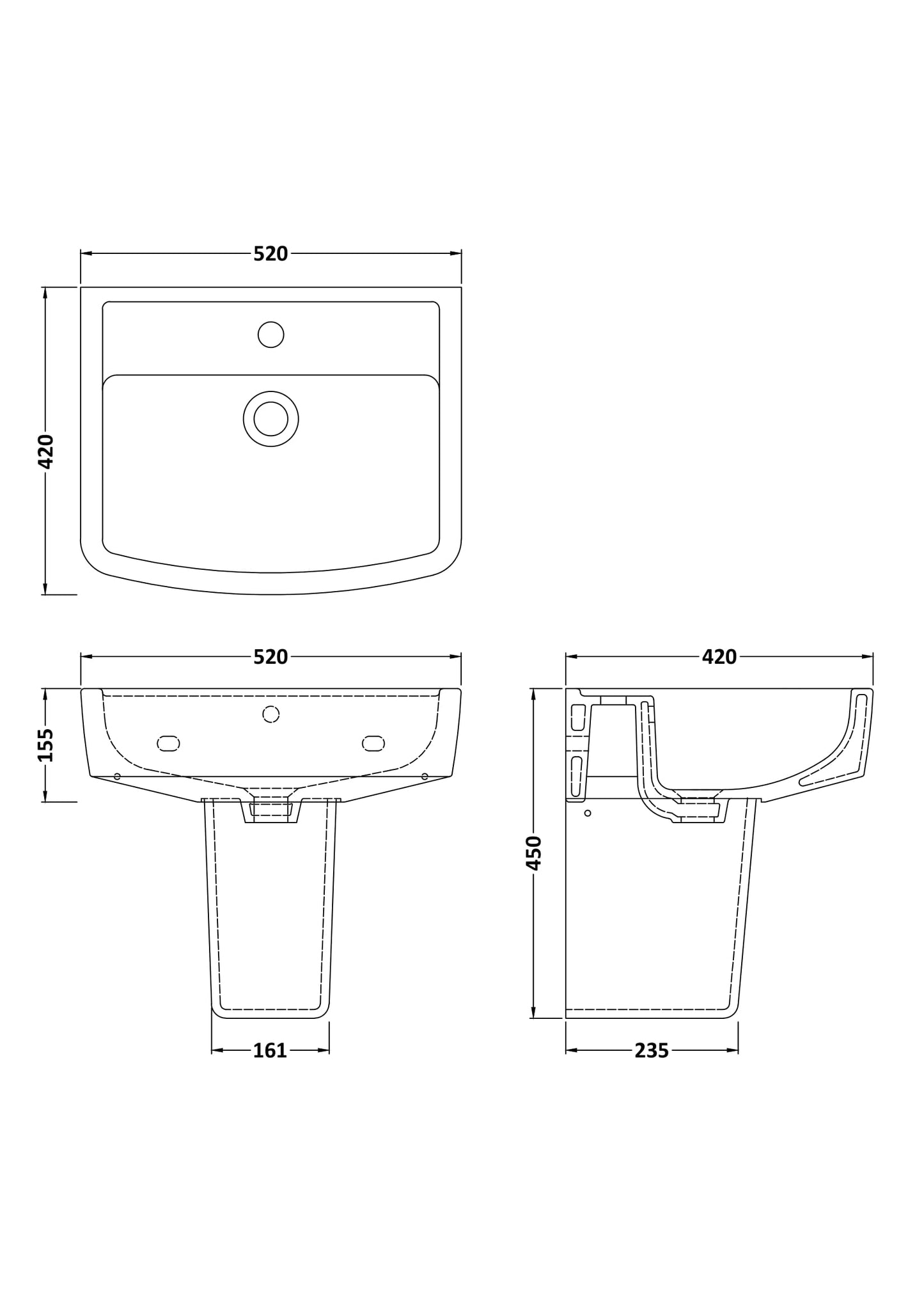 NUIE 520mm Basin & Semi Pedestal