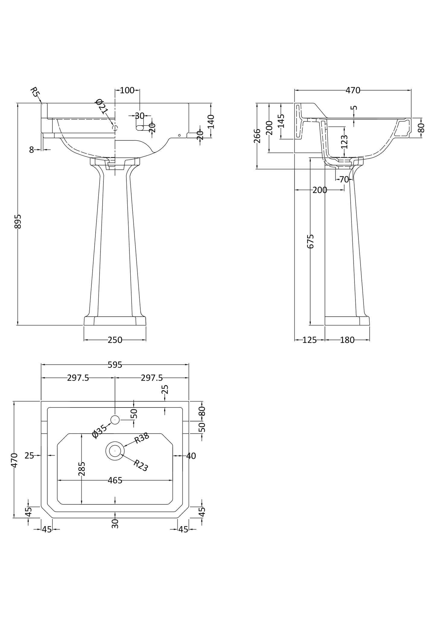 Hudson Reed 600mm Basin & Pedestal (1 Tap Hole)