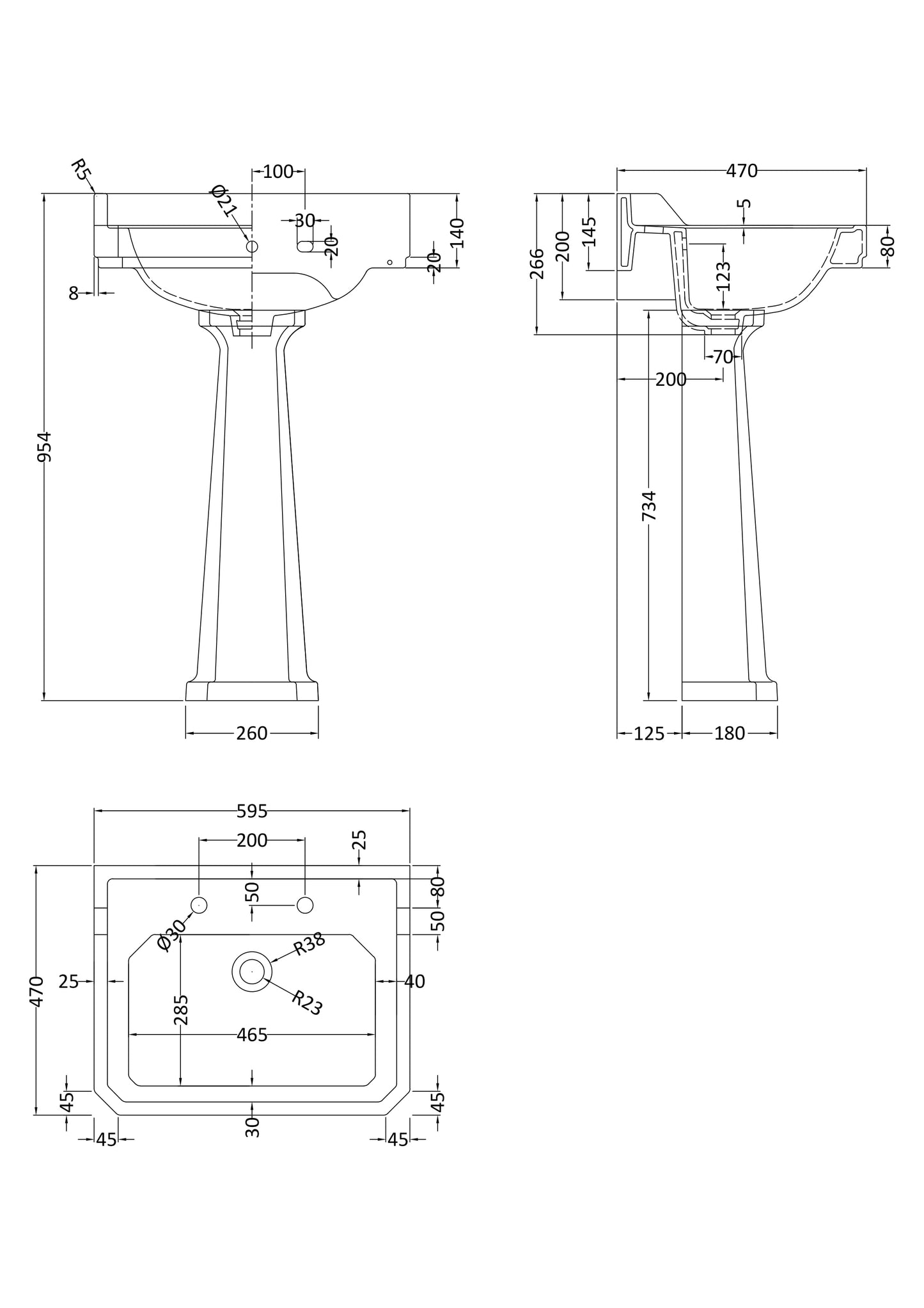 Hudson Reed 600mm 2TH Basin & Comfort Height Ped