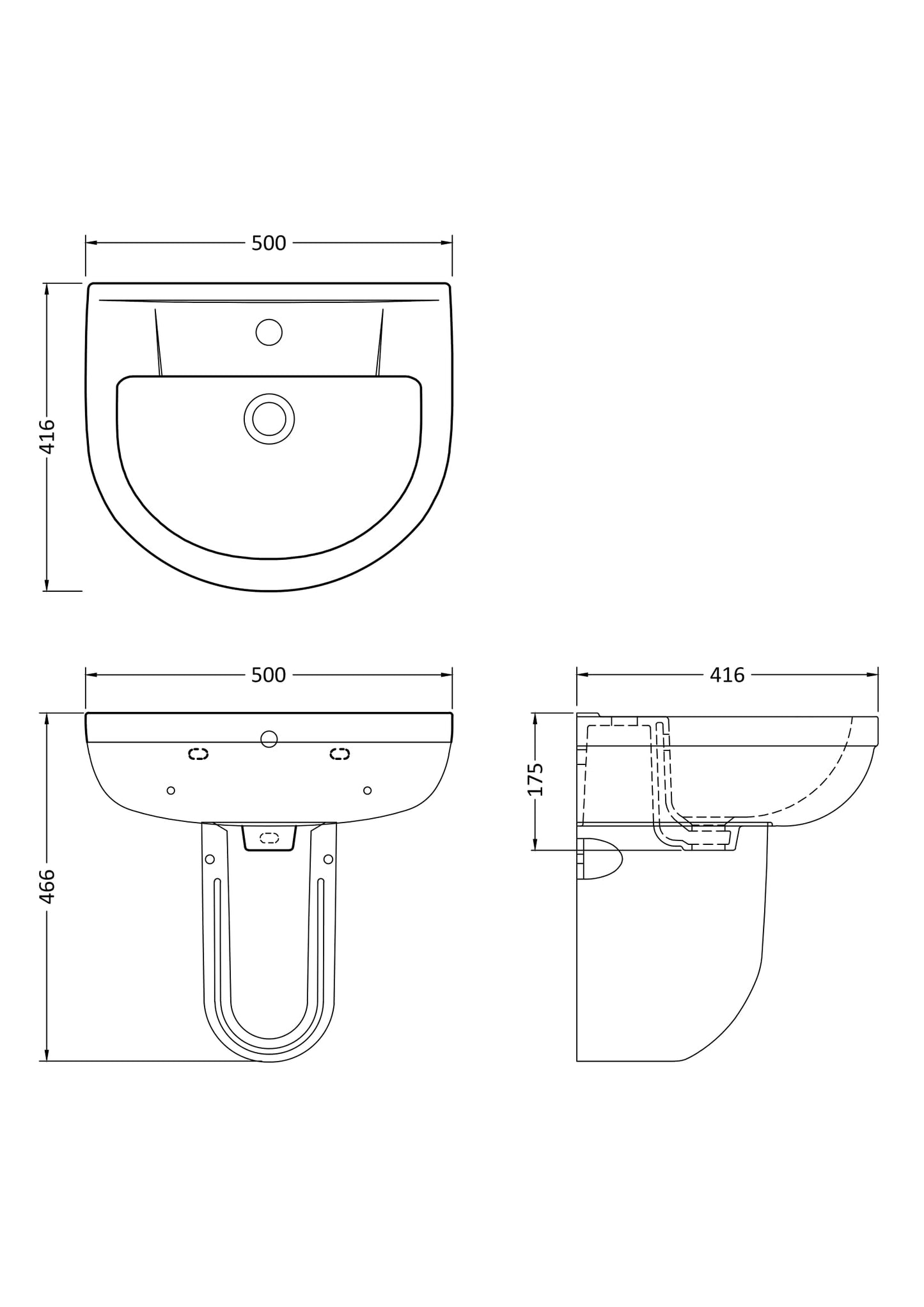 NUIE 500mm Basin & Semi Pedestal