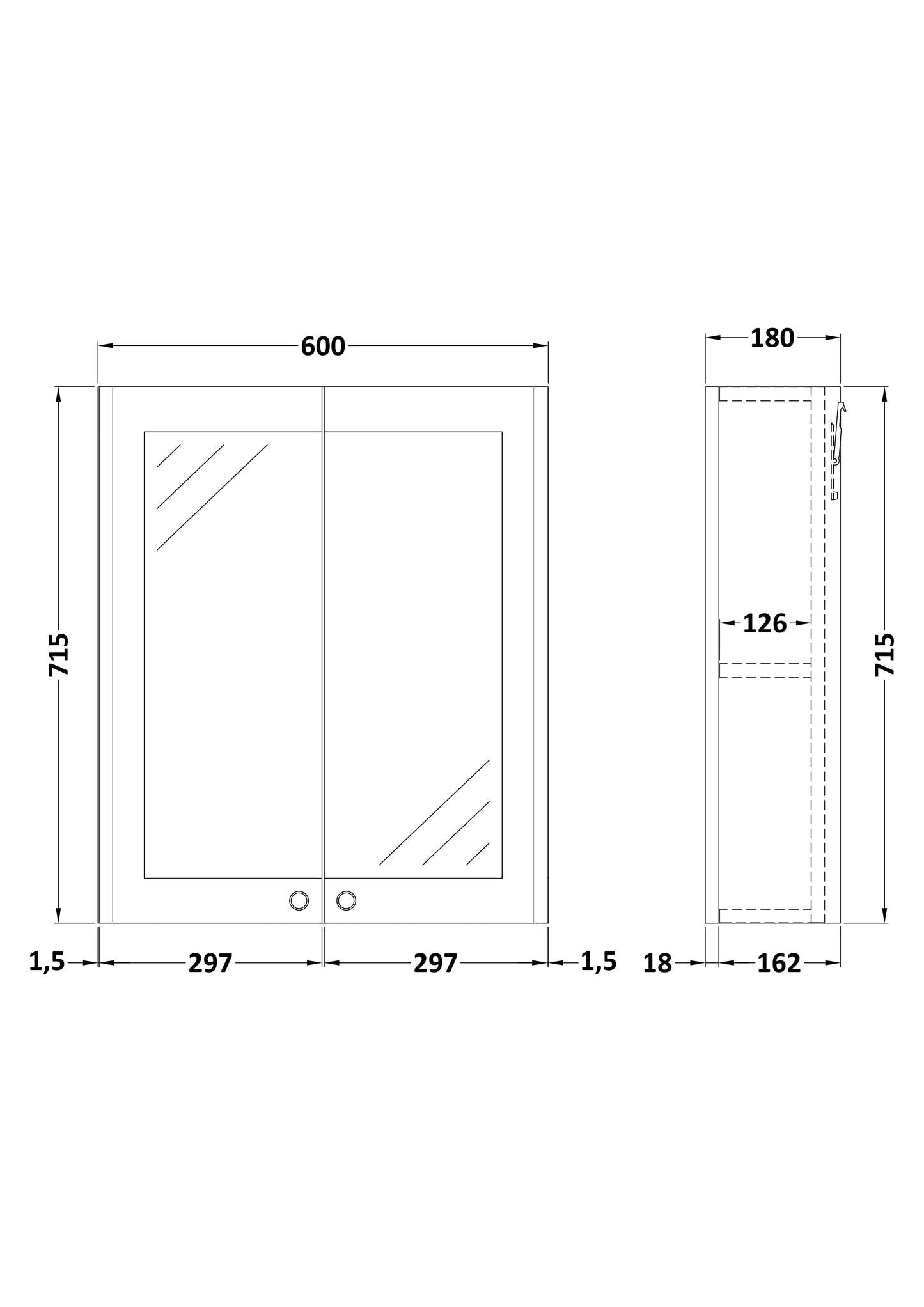 NUIE 600mm Mirror Cabinet