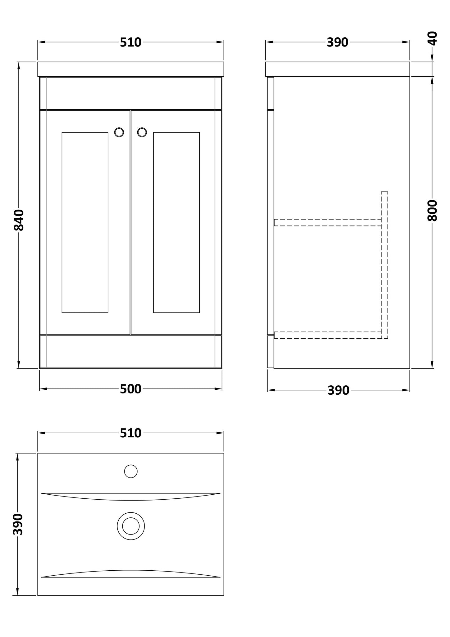 NUIE 500mm Floor Standing 2 Door Vanity & Basin 1