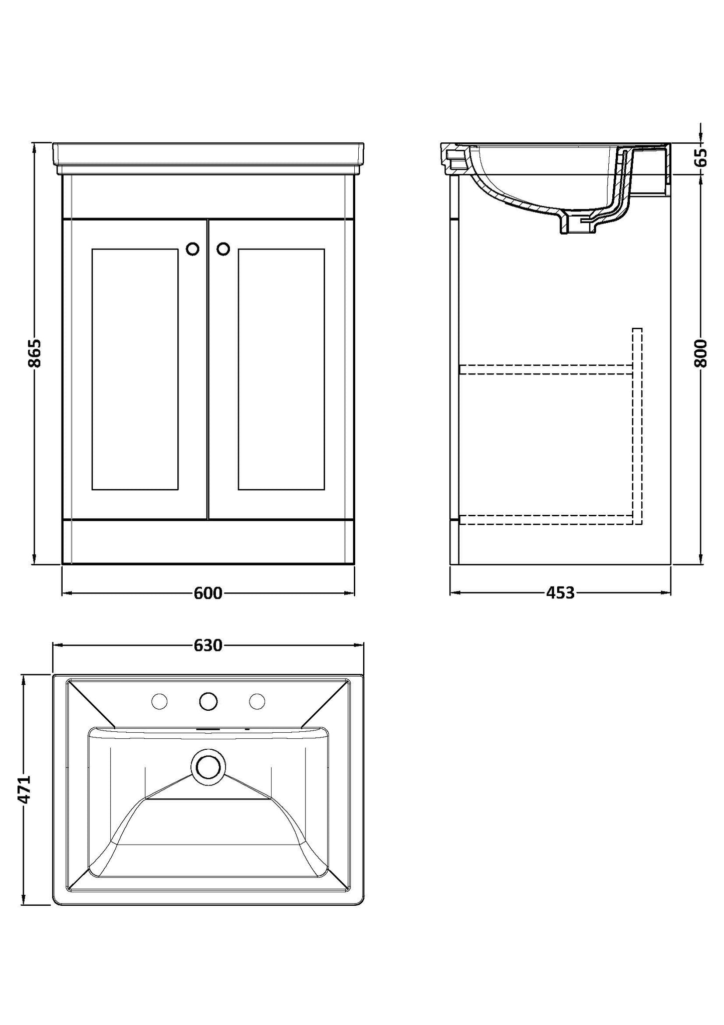 NUIE 600mm Floor Standing 2-Door Vanity & Basin 3TH