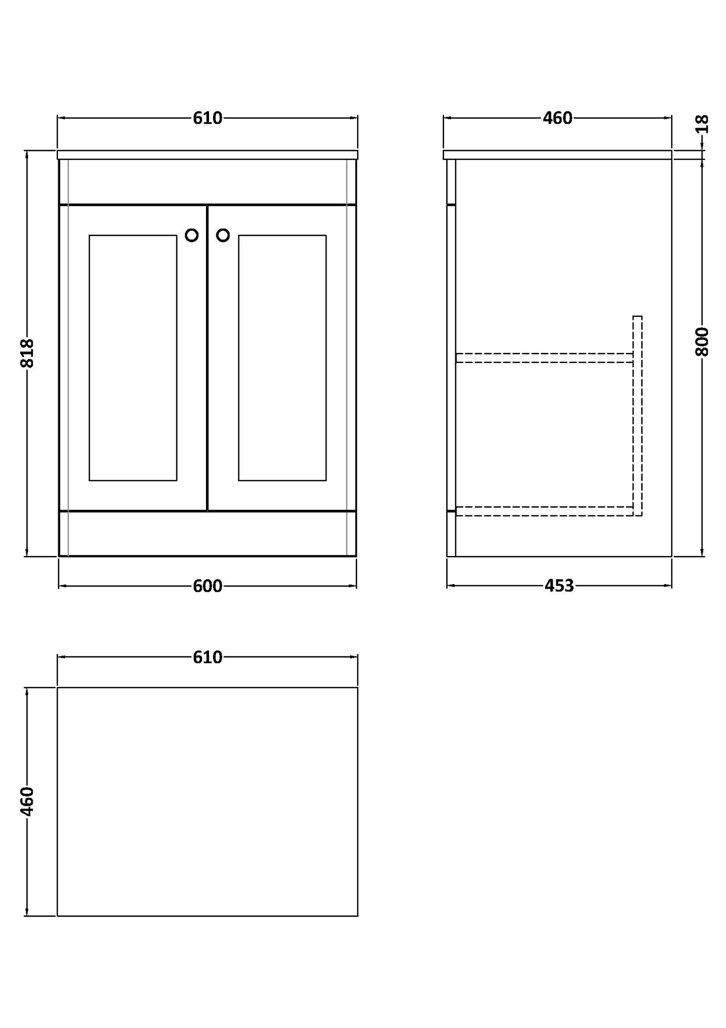 NUIE 600mm Floor Standing 2-Door Vanity with Marble Top