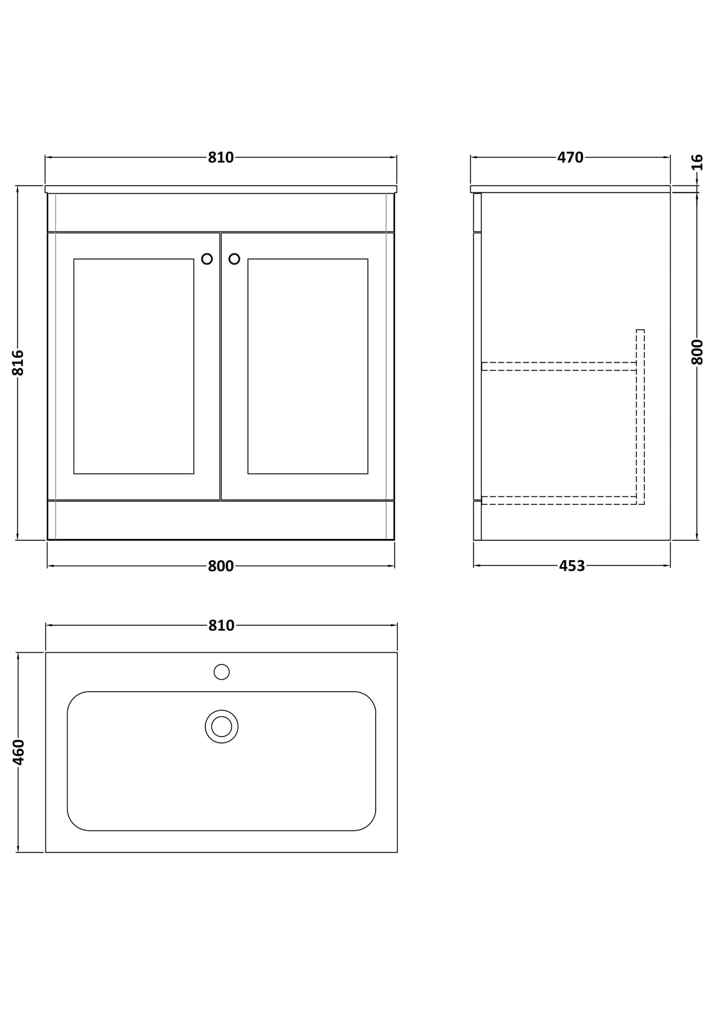 NUIE 800mm Floor Standing 2-Door Unit & Stone Basin 1TH