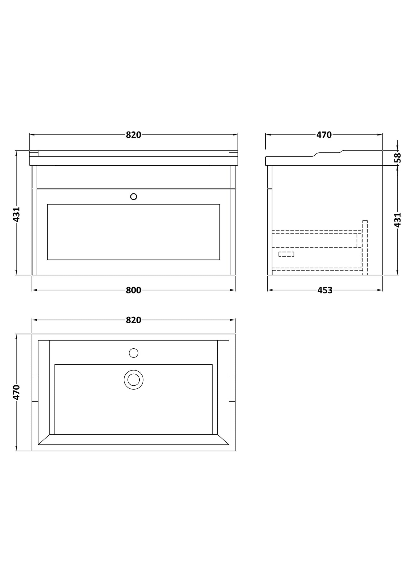 NUIE 800mm Wall Hung 1 Drawer Vanity & Basin 1TH