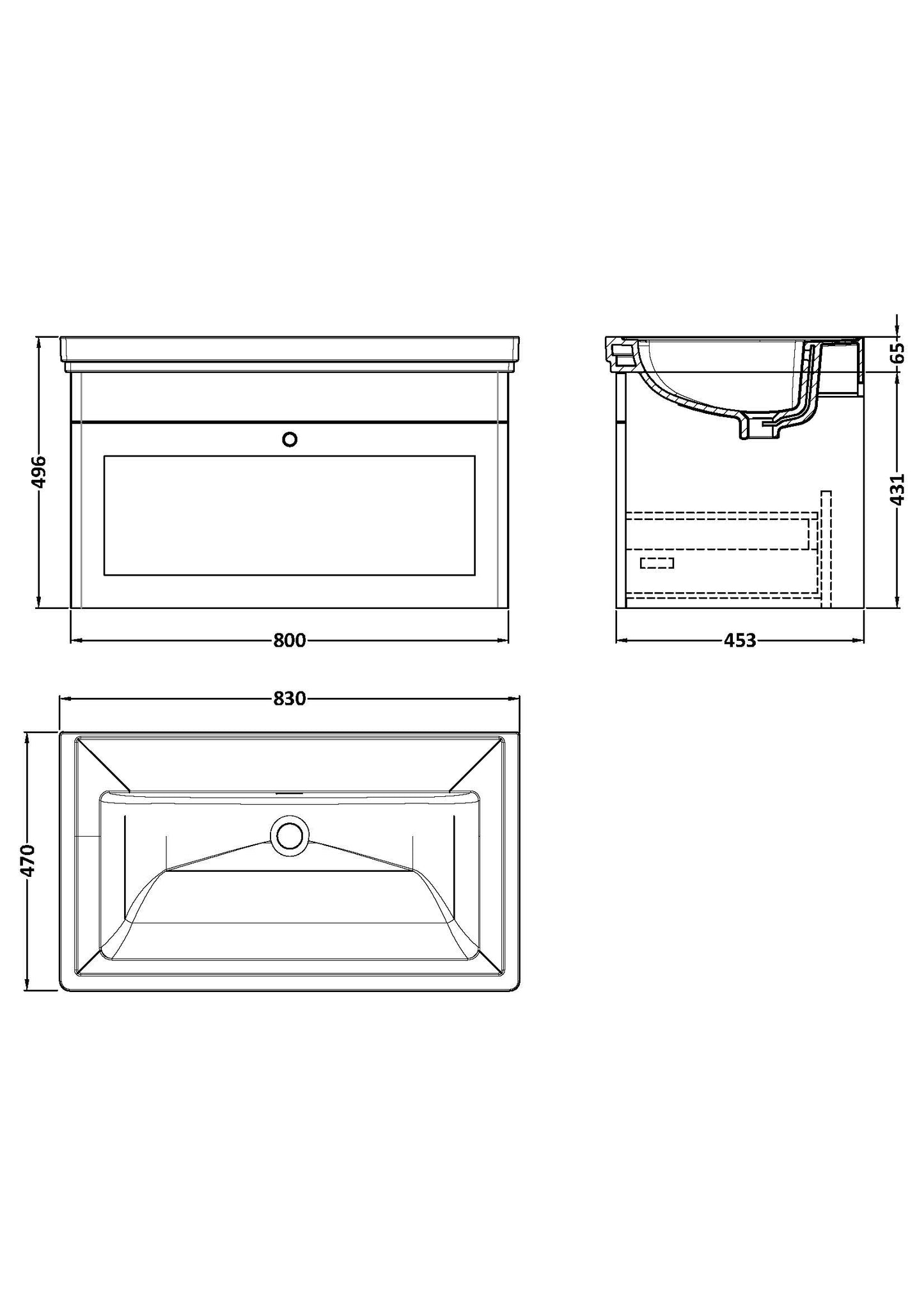 NUIE 800mm Wall Hung 1 Drawer Vanity & Basin 0TH