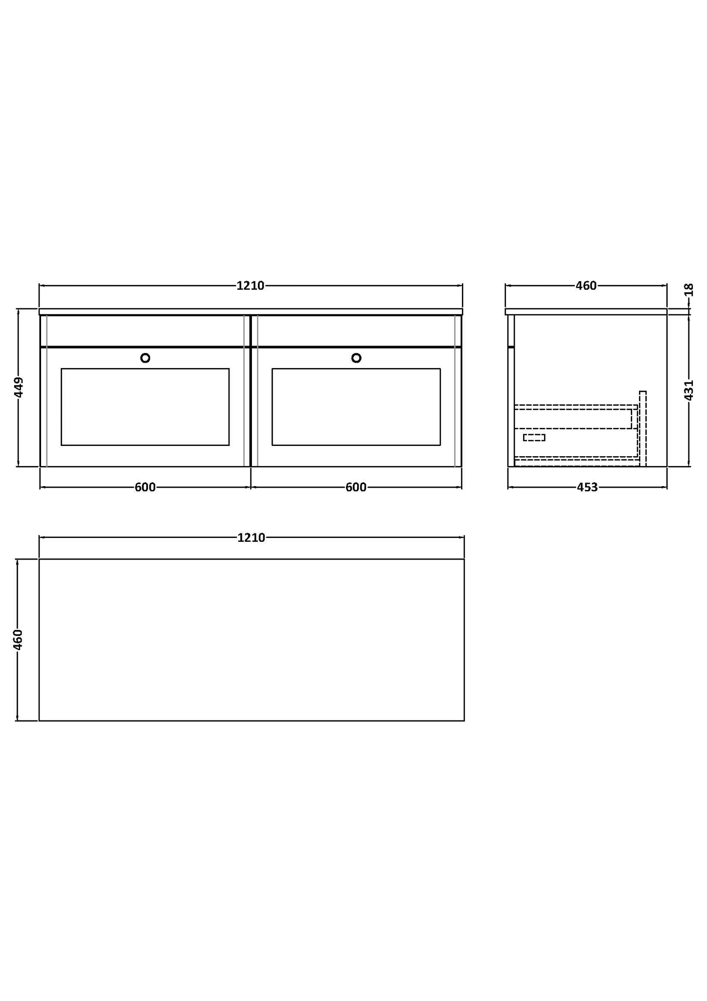 NUIE 1200mm Wall Hung 2-Drawer Vanity with Marble Top