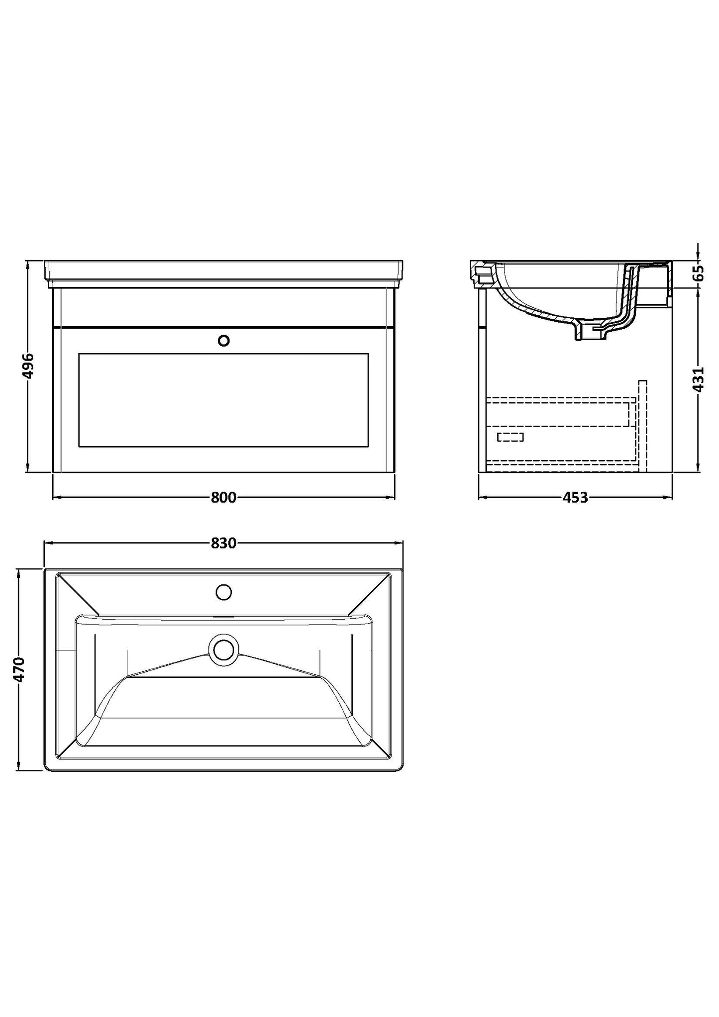 NUIE 800mm Wall Hung 1-Drawer Vanity & Basin 1TH