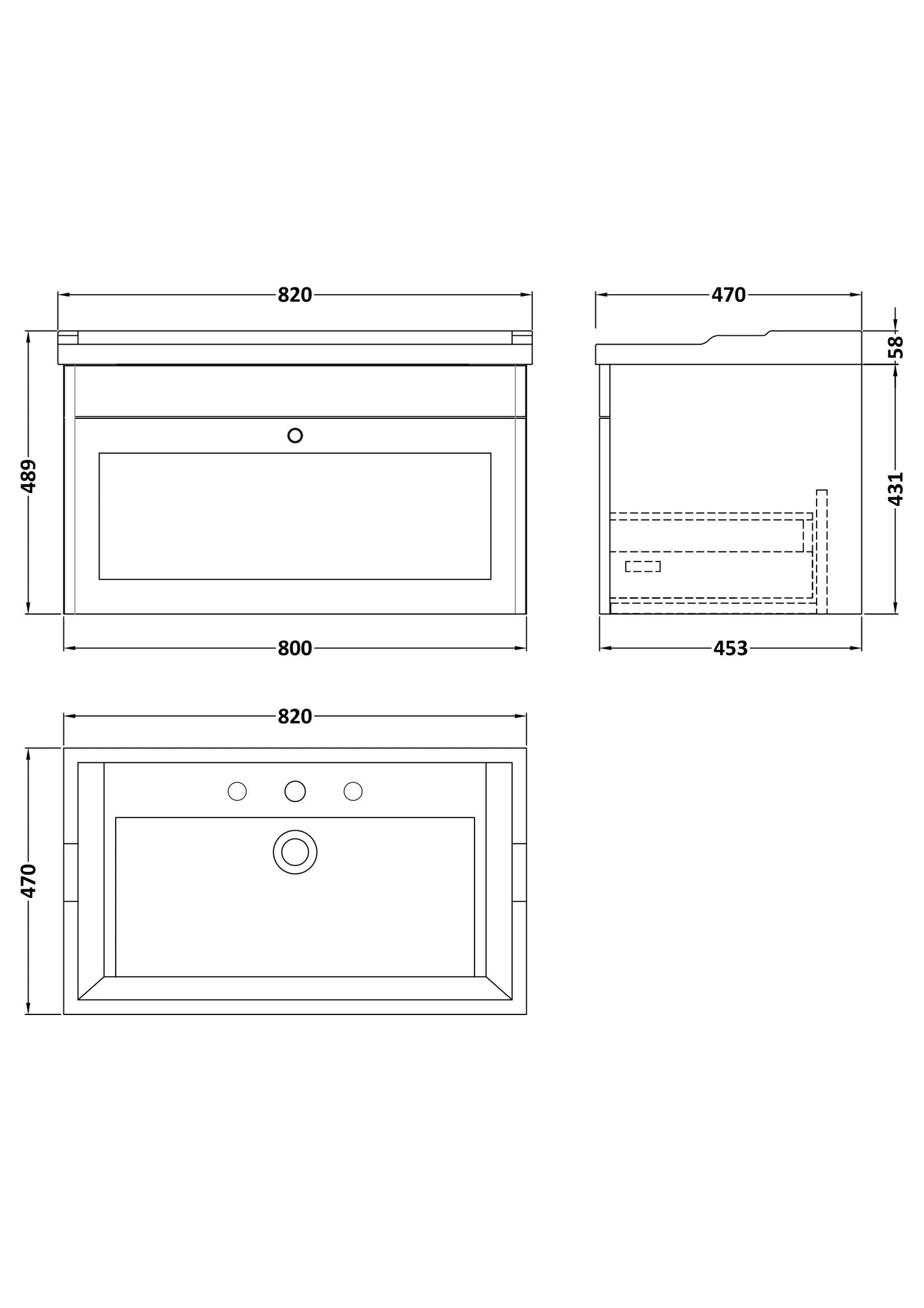 NUIE 800mm Wall Hung 1 Drawer Vanity & Basin 3TH