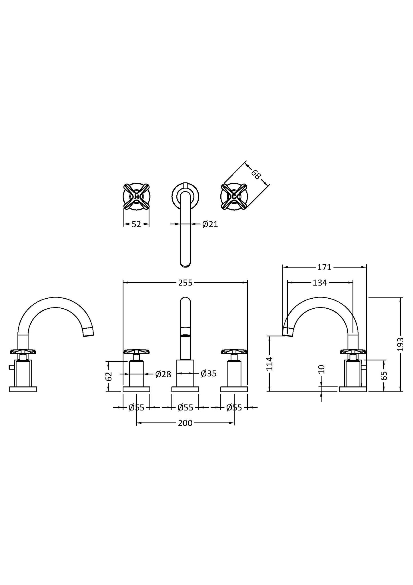 NUIE 3 Tap Hole Basin Mixer