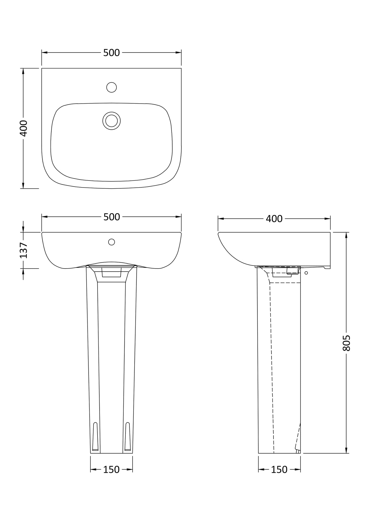 NUIE 500mm Basin & Pedestal