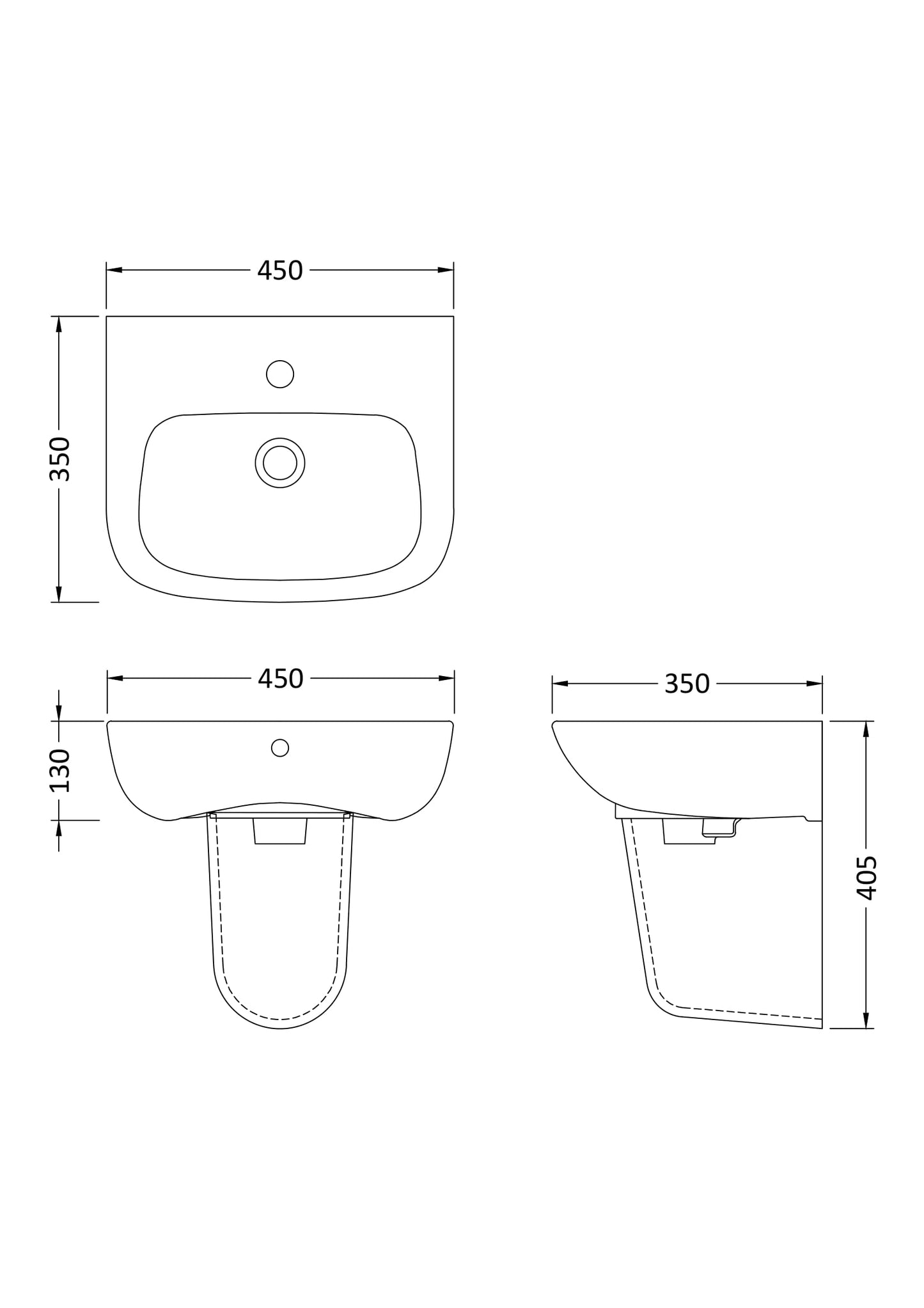 NUIE 450mm Basin & Semi Pedestal