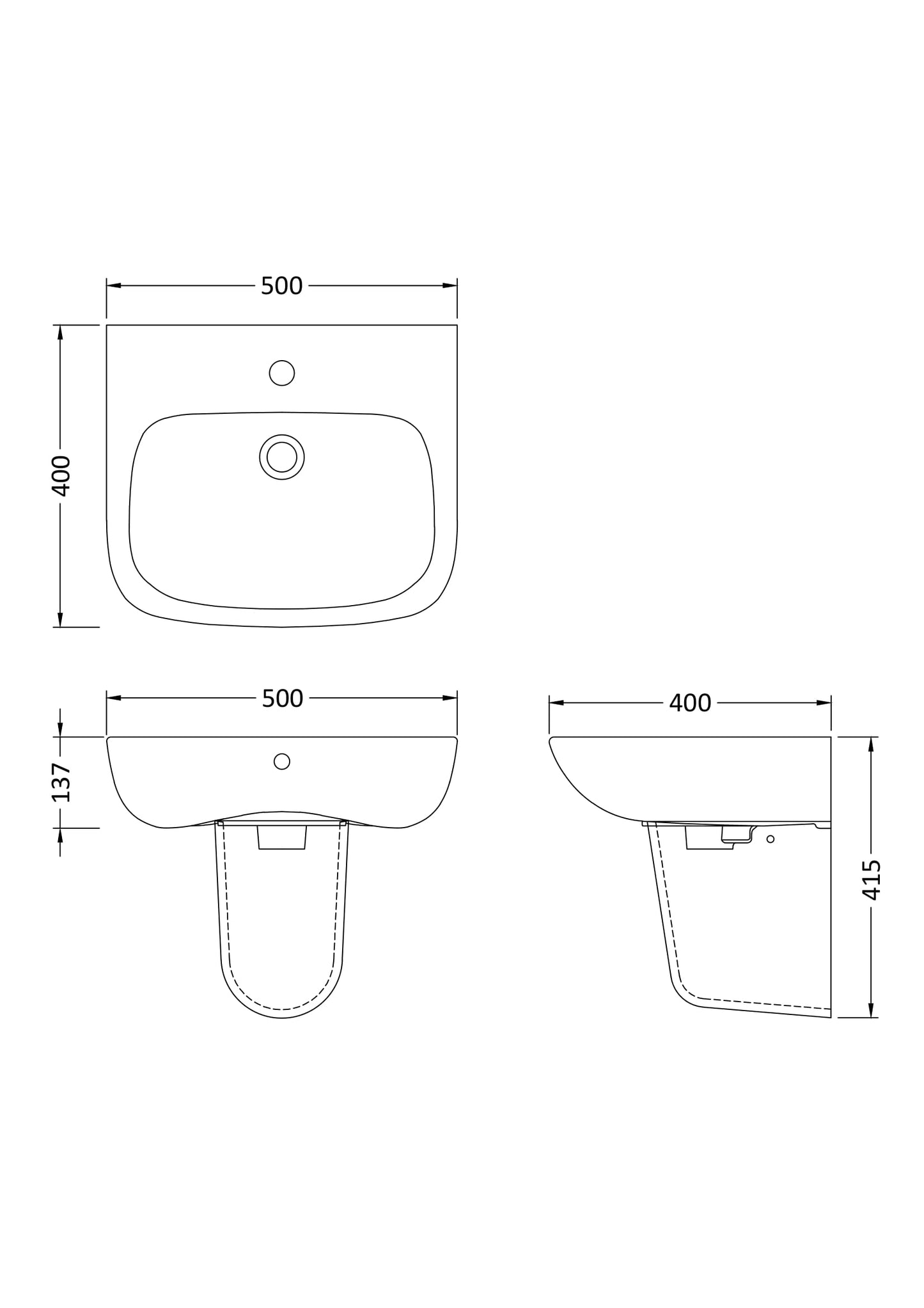 NUIE 500mm Basin & Semi Pedestal
