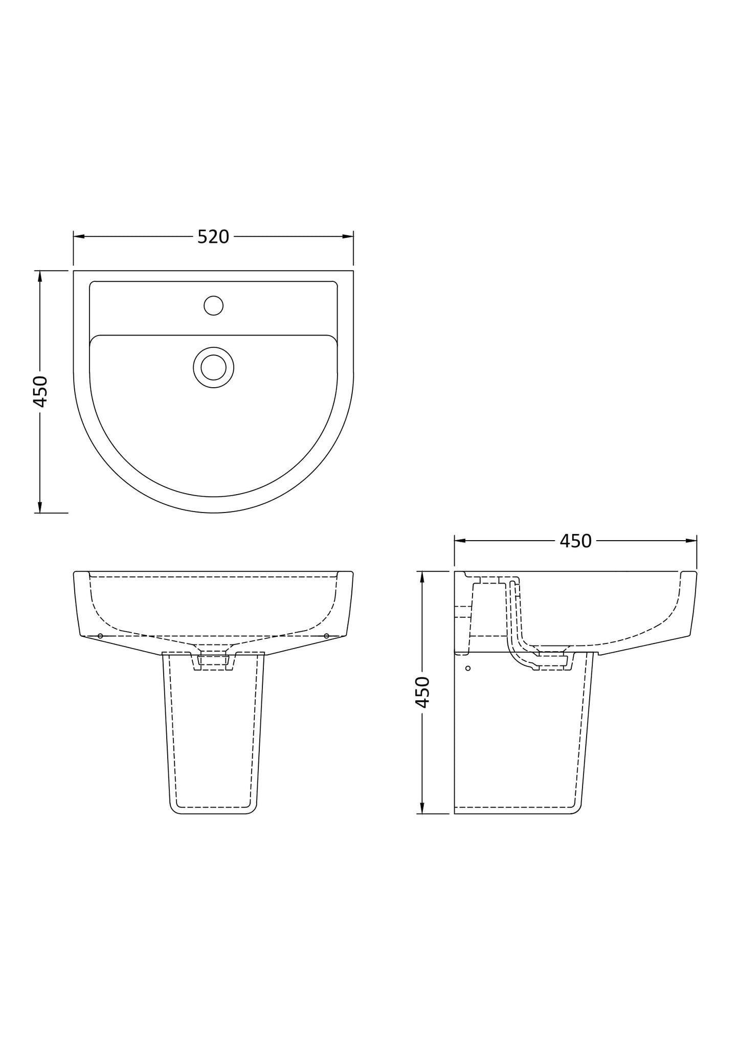 NUIE 520mm Basin & Semi Pedestal