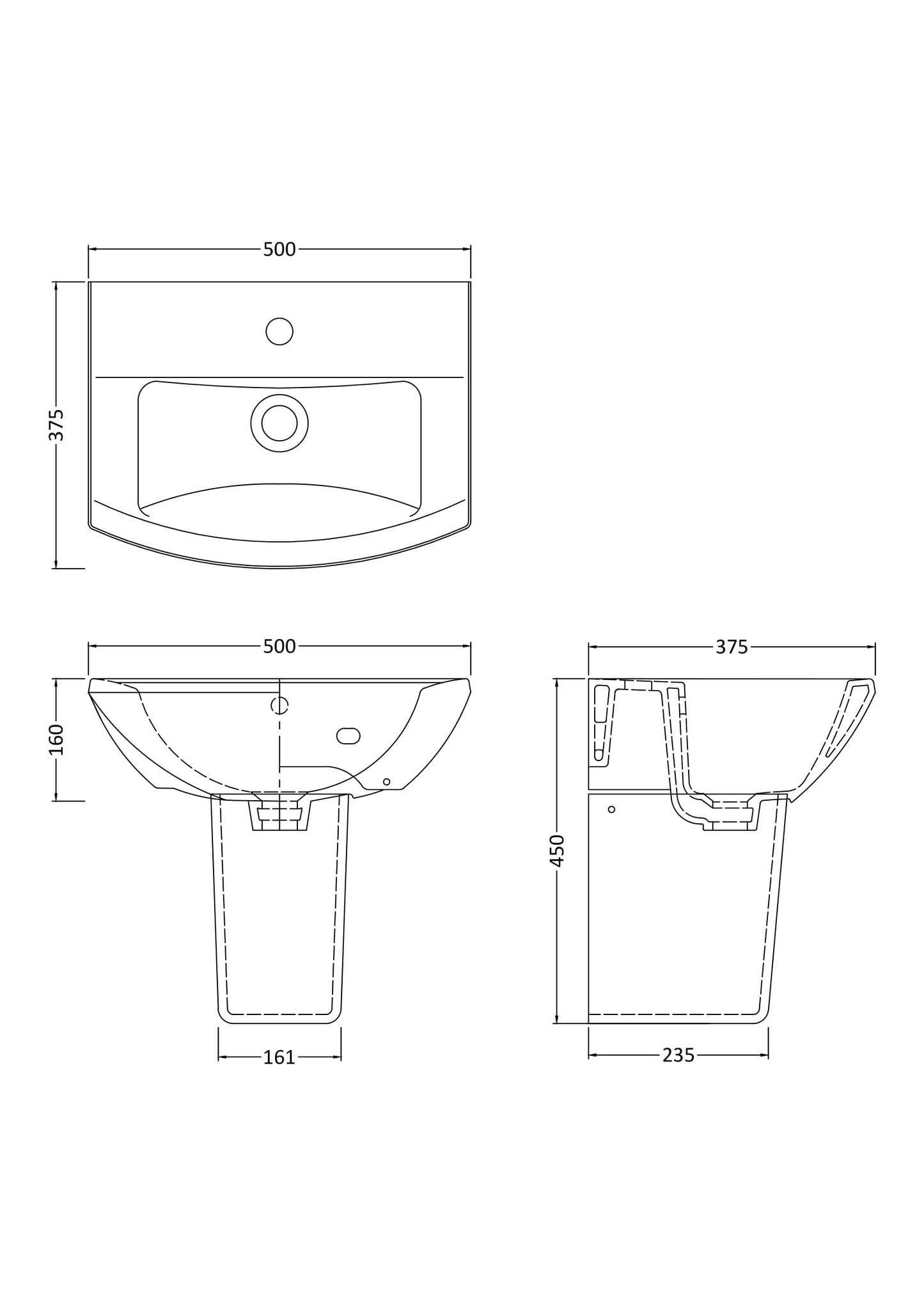 NUIE 500mm Basin & Semi Pedestal