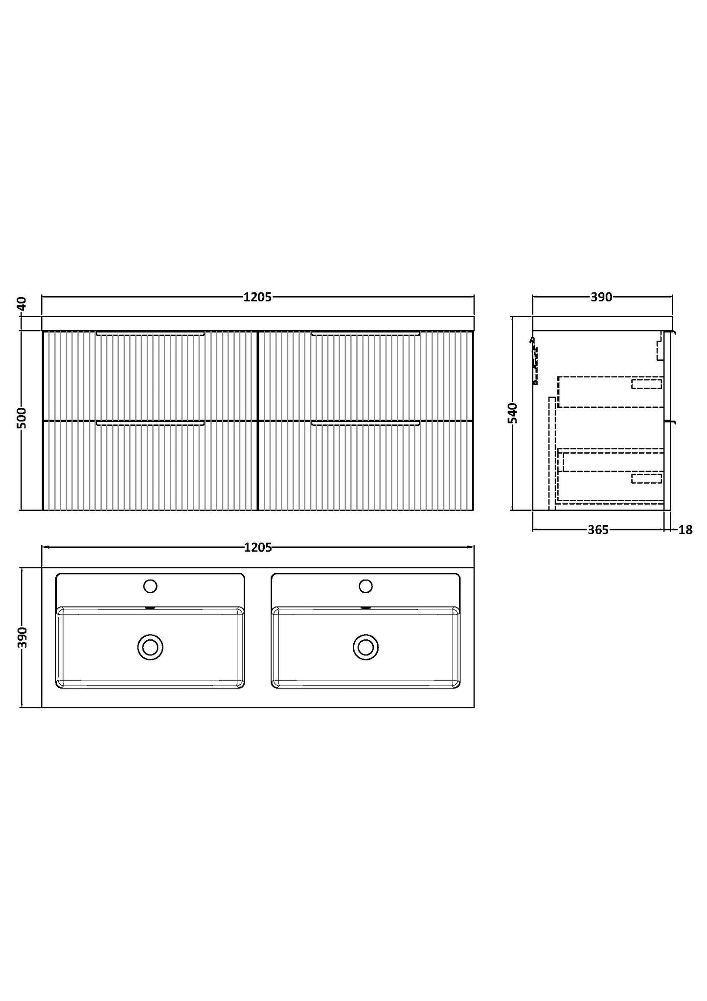 Hudson Reed 1200mm Wall Hung 4 Drawer Vanity & Double Basin