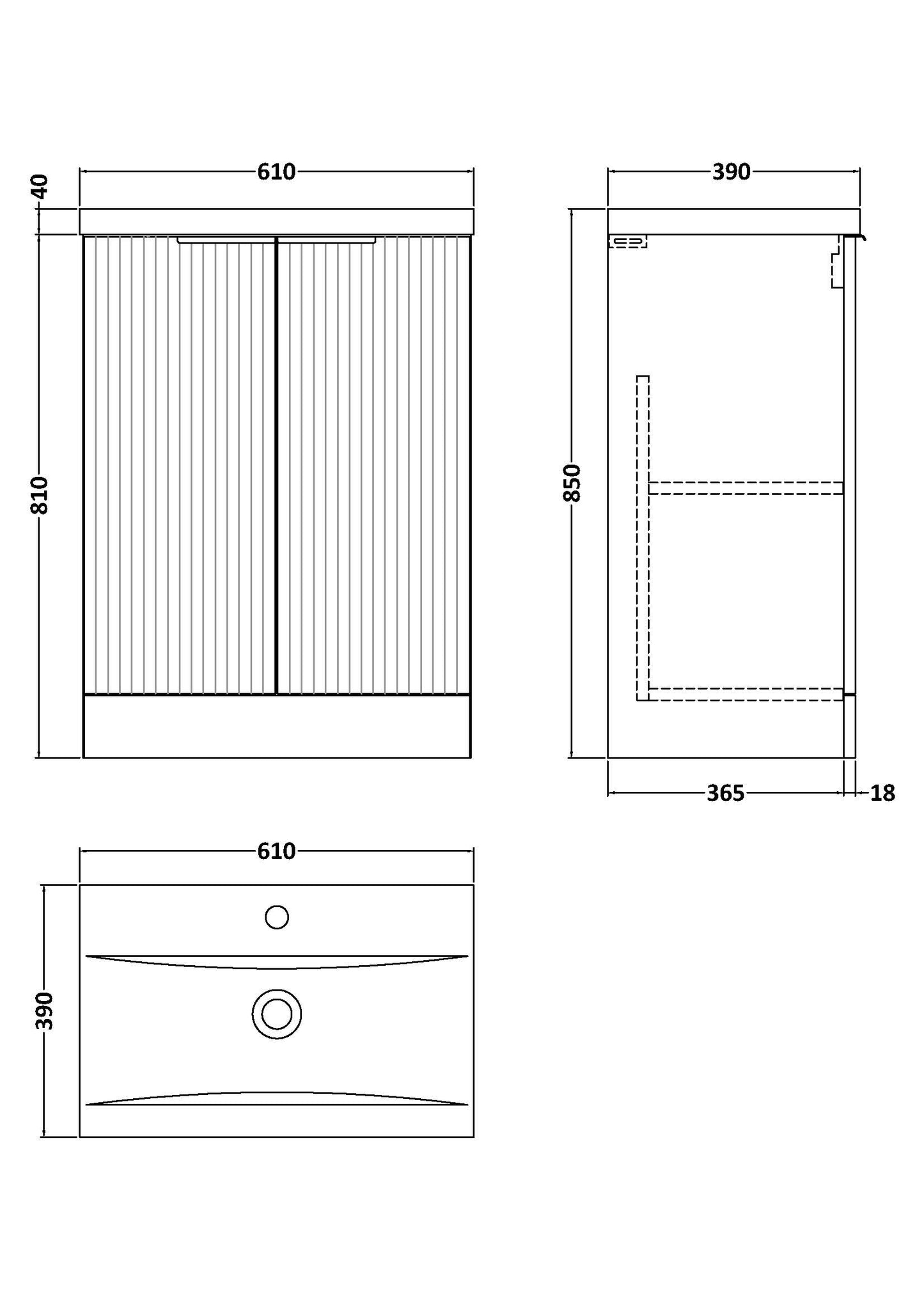 Hudson Reed 600mm Floor Standing 2 Door Vanity & Basin 1