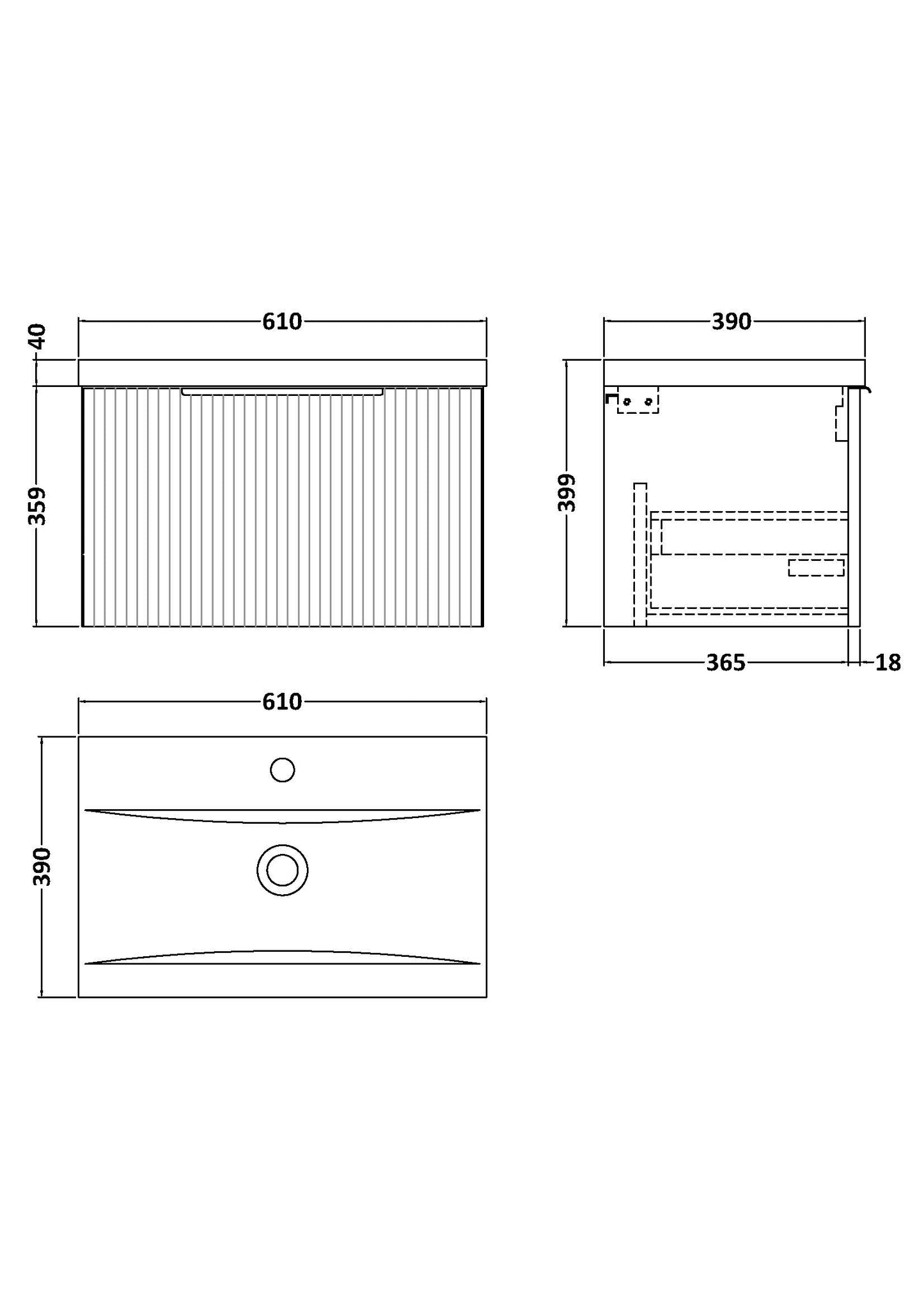 Hudson Reed 600mm Wall Hung Single Drawer Vanity & Basin 1