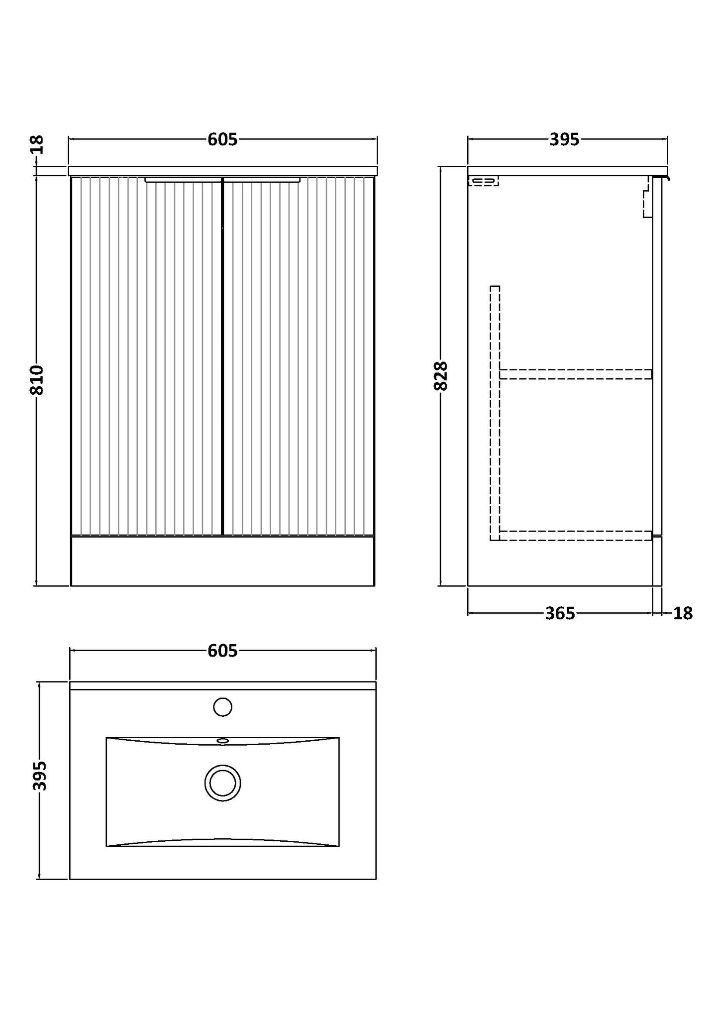 Hudson Reed 600mm Floor Standing 2 Door Vanity & Basin 2