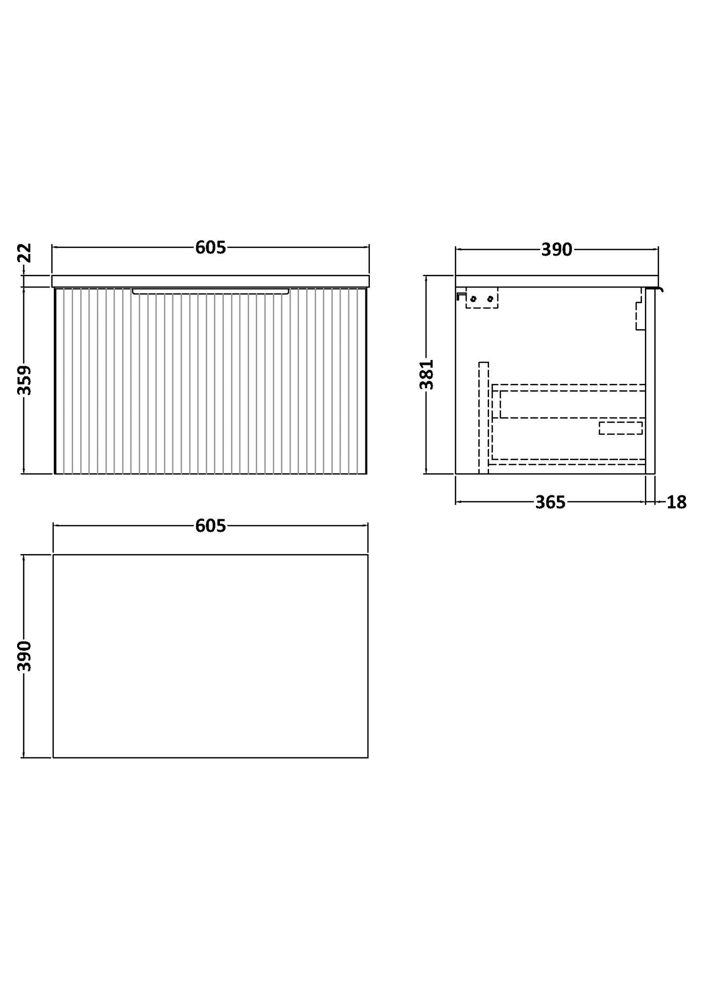 Hudson Reed 600mm Wall Hung Single Drawer Vanity & Laminate Worktop