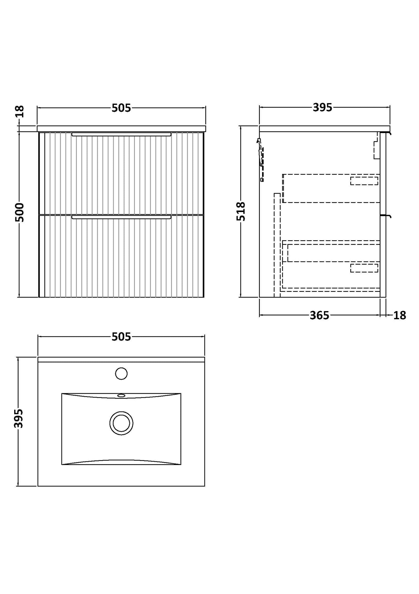 Hudson Reed 500mm Wall Hung 2 Drawer Vanity & Basin 2
