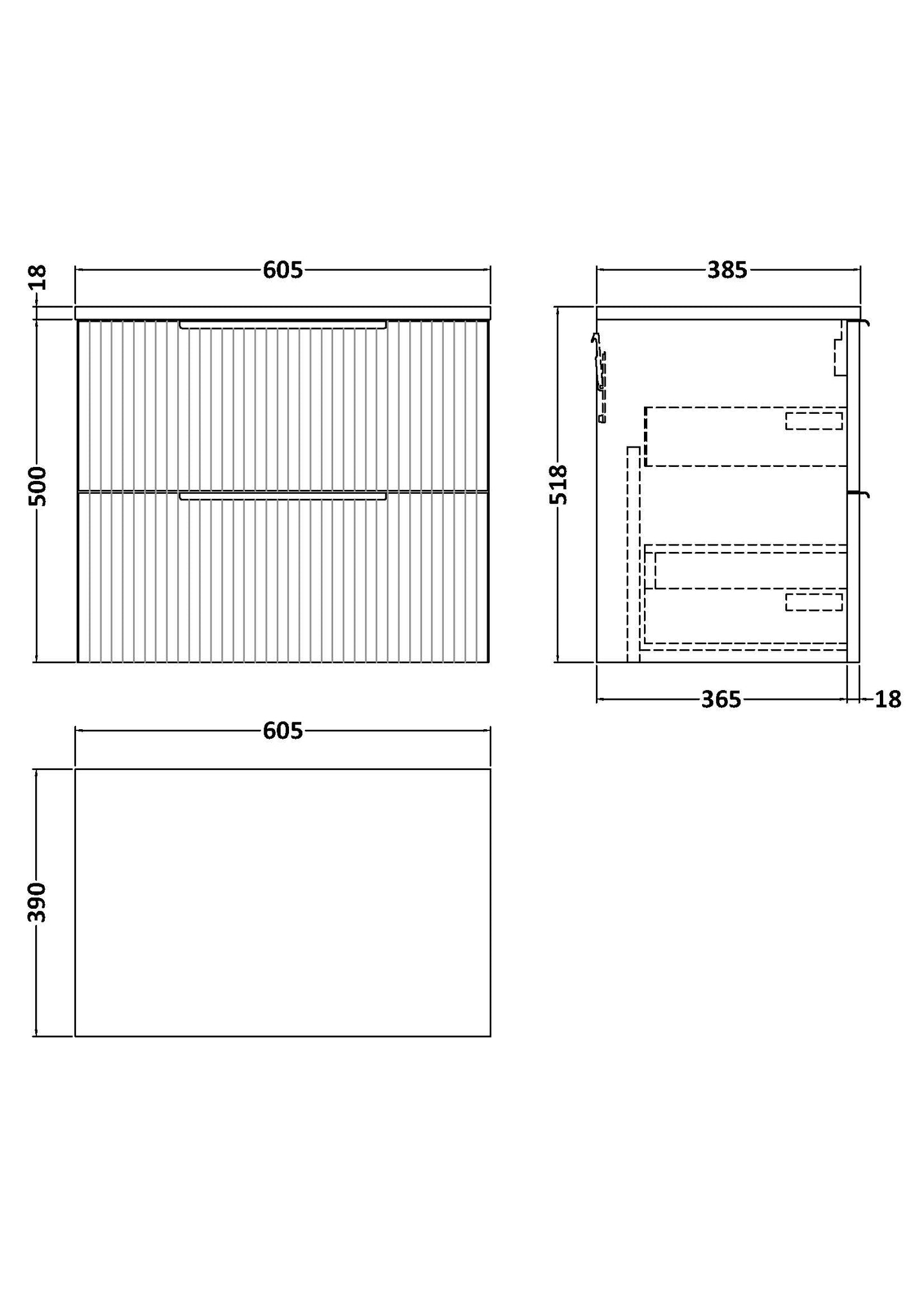 Hudson Reed 600mm Wall Hung 2 Drawer Vanity & Worktop