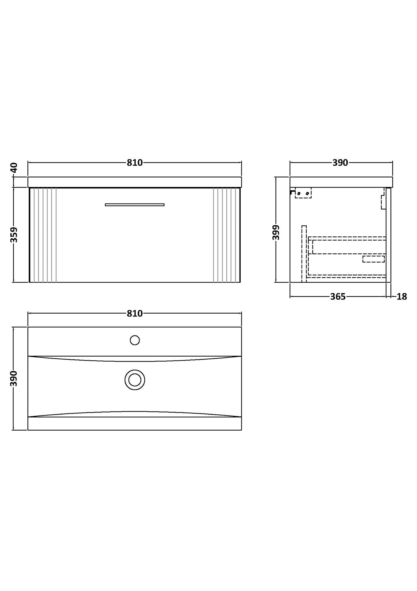 NUIE 800mm Wall Hung Single Drawer Vanity & Basin 1