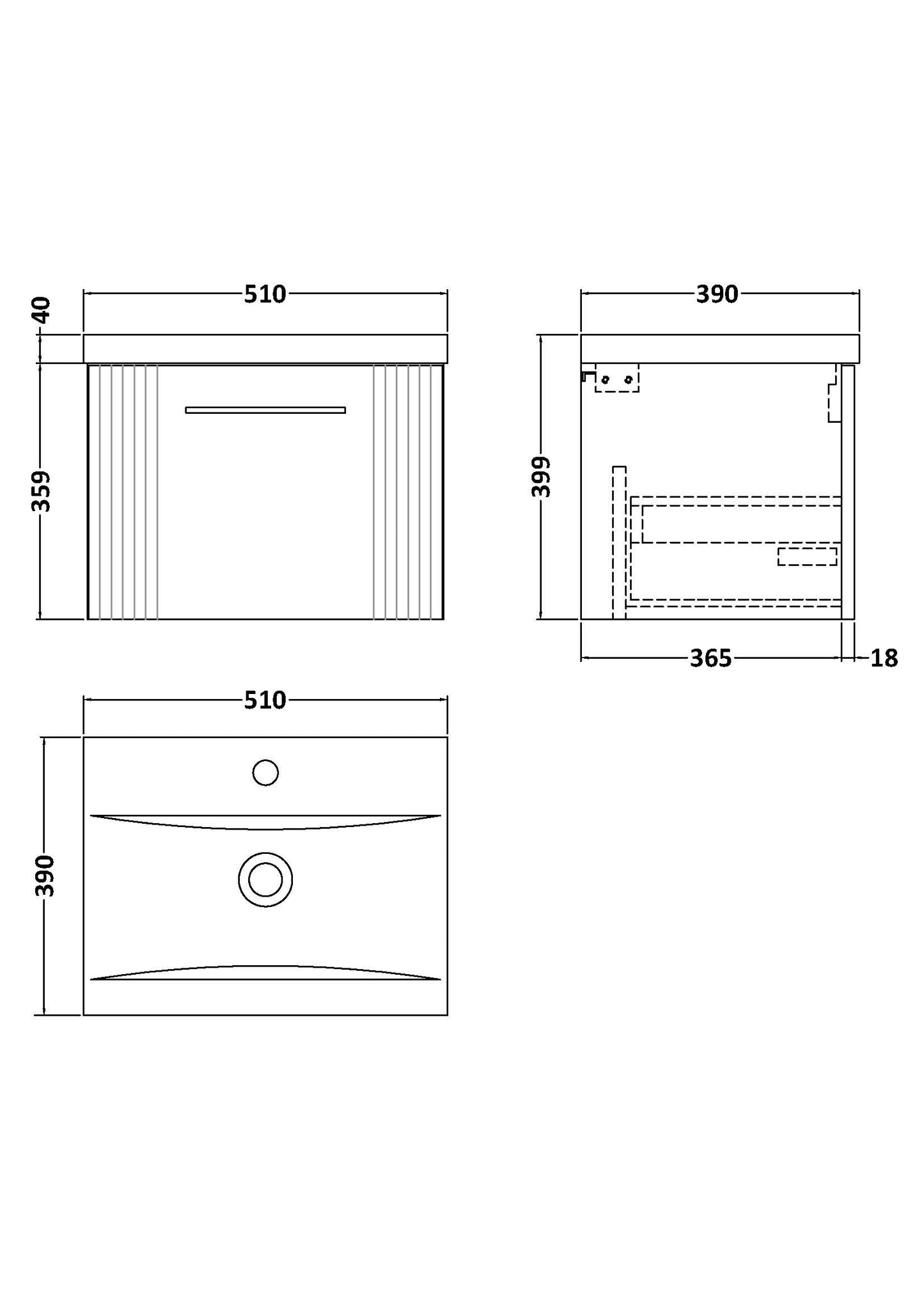 NUIE 500mm Wall Hung Single Drawer Vanity & Basin 1