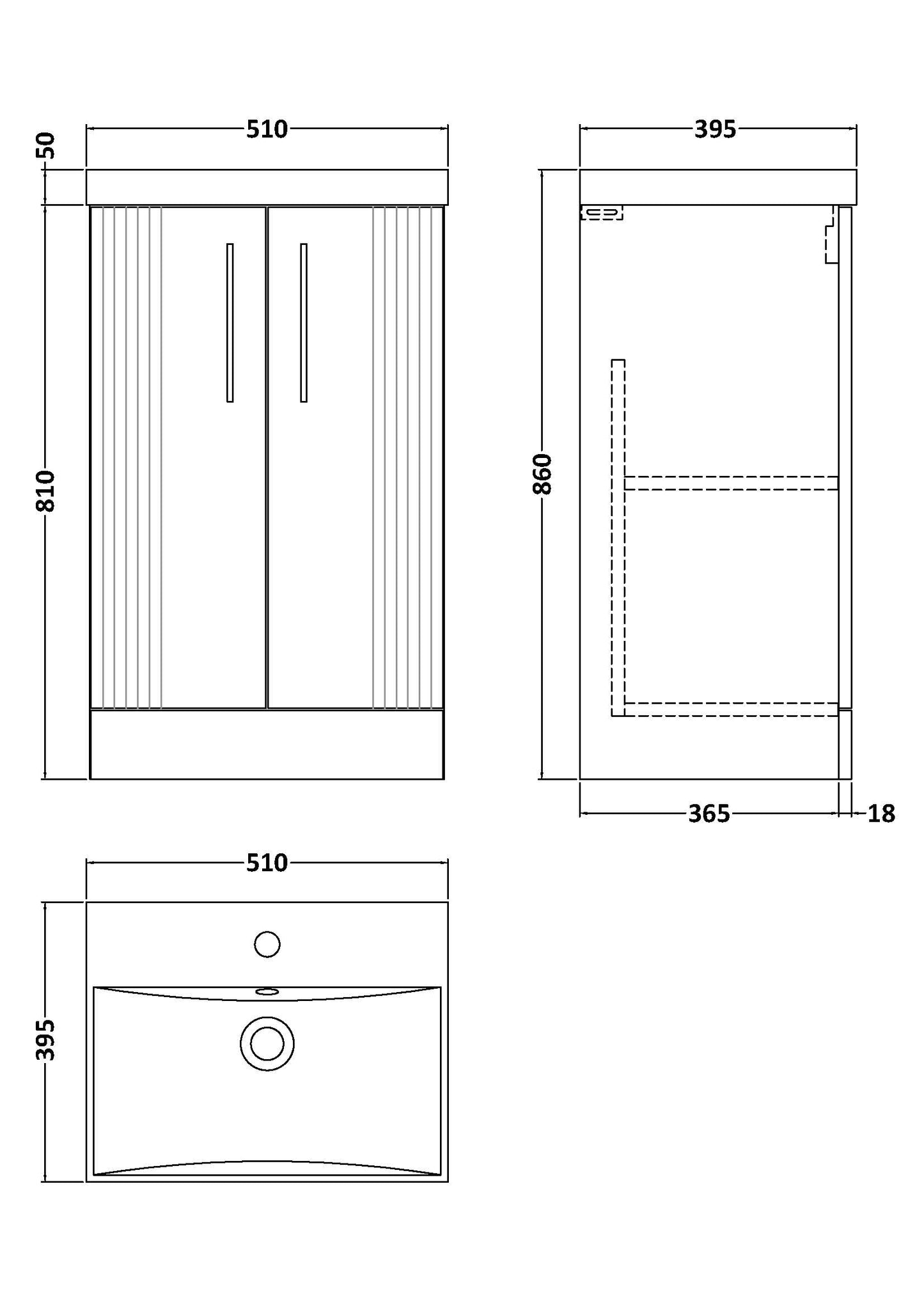 NUIE 500mm Floor Standing 2 Door Vanity & Basin 3