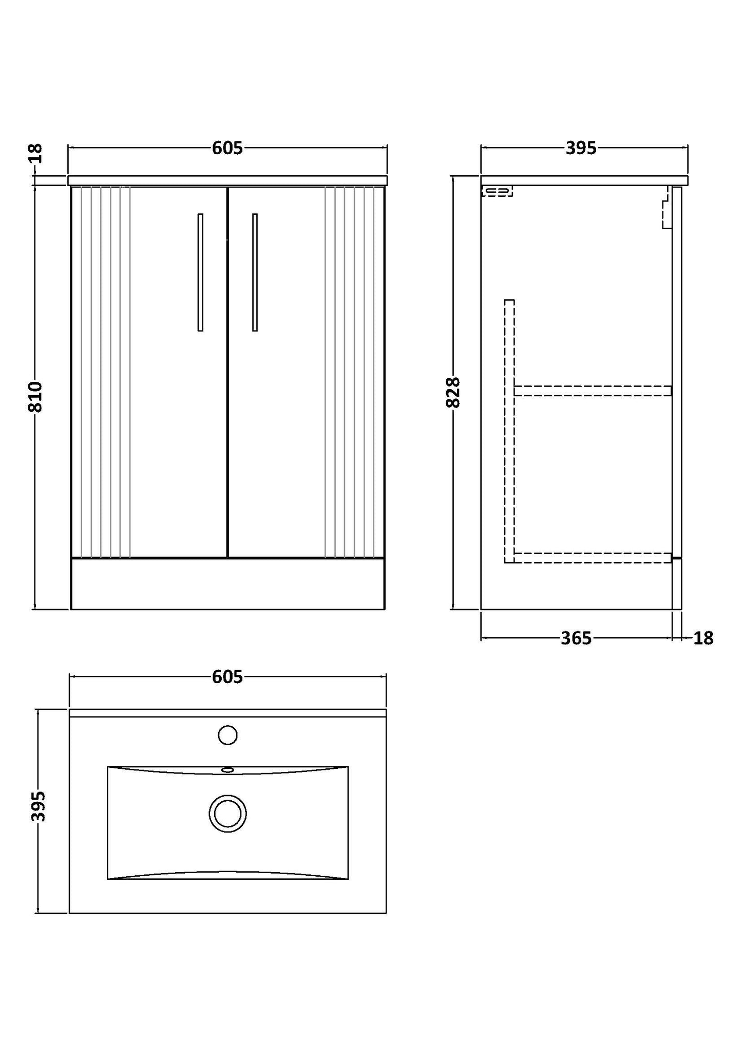 NUIE 600mm Floor Standing 2 Door Vanity & Basin 2