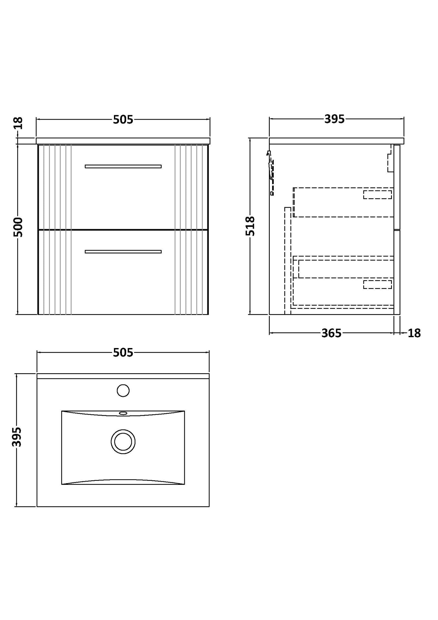 NUIE 500mm Wall Hung 2 Drawer Vanity & Basin 2