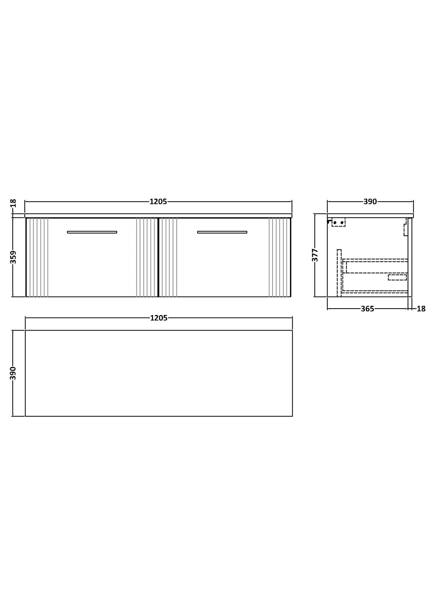 NUIE 1200mm Wall Hung 2 Drawer Vanity & Worktop