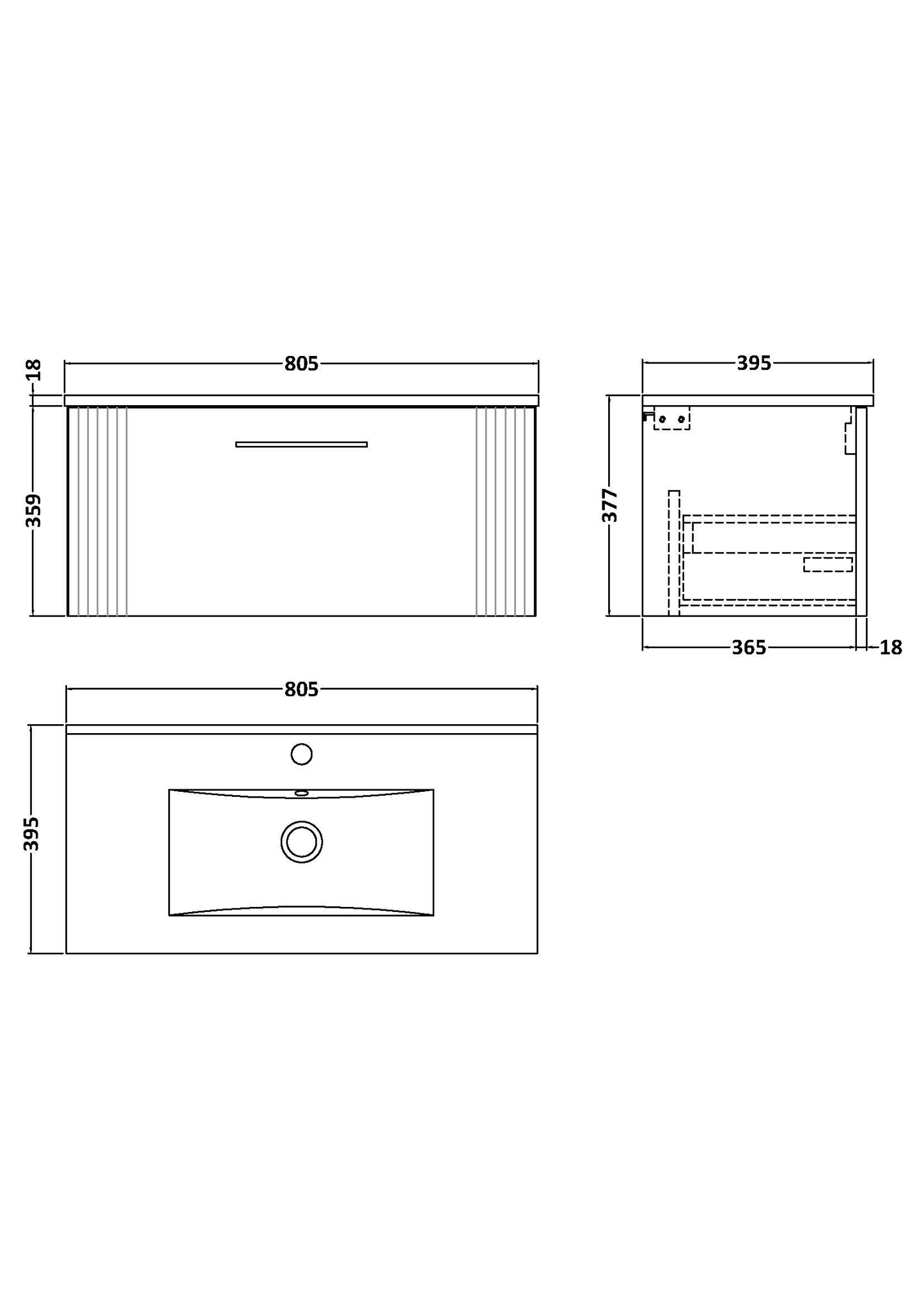 NUIE 800mm Wall Hung Single Drawer Vanity & Basin 2