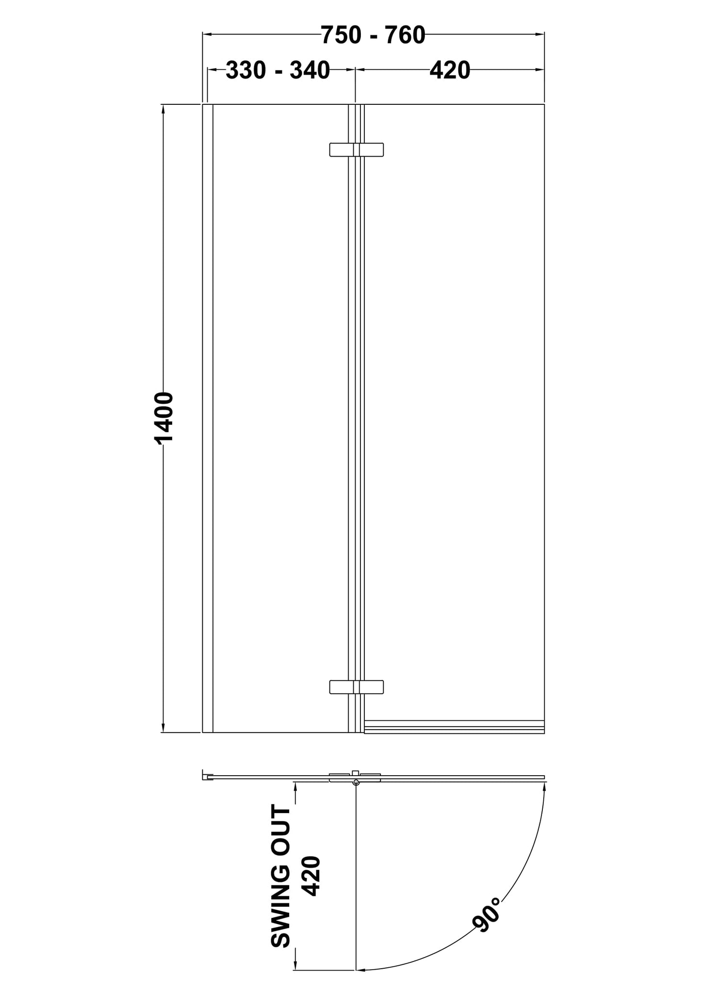 NUIE L-Shaped Hinged Bath Screen
