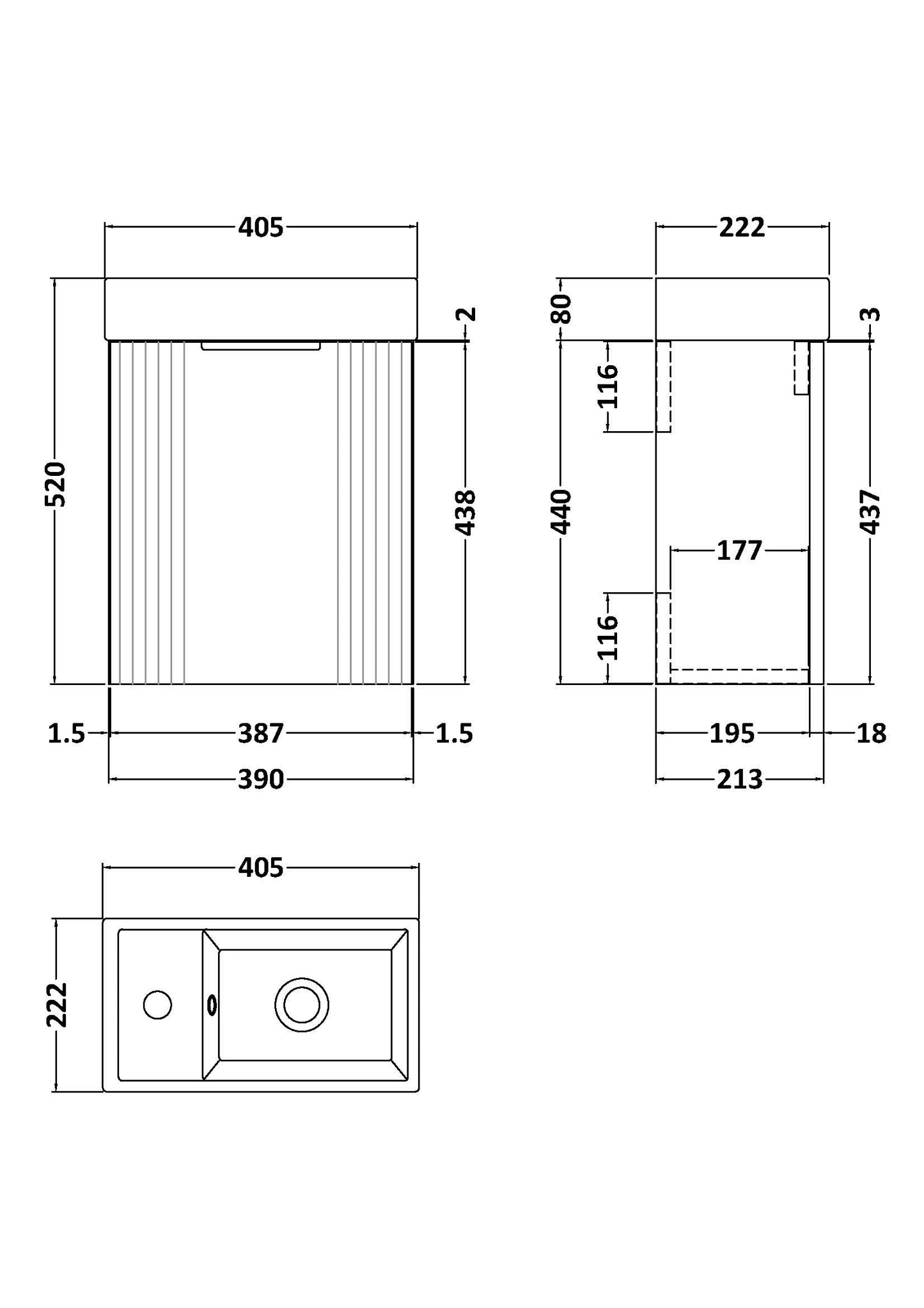NUIE 400mm Wall Hung Cabinet & Basin
