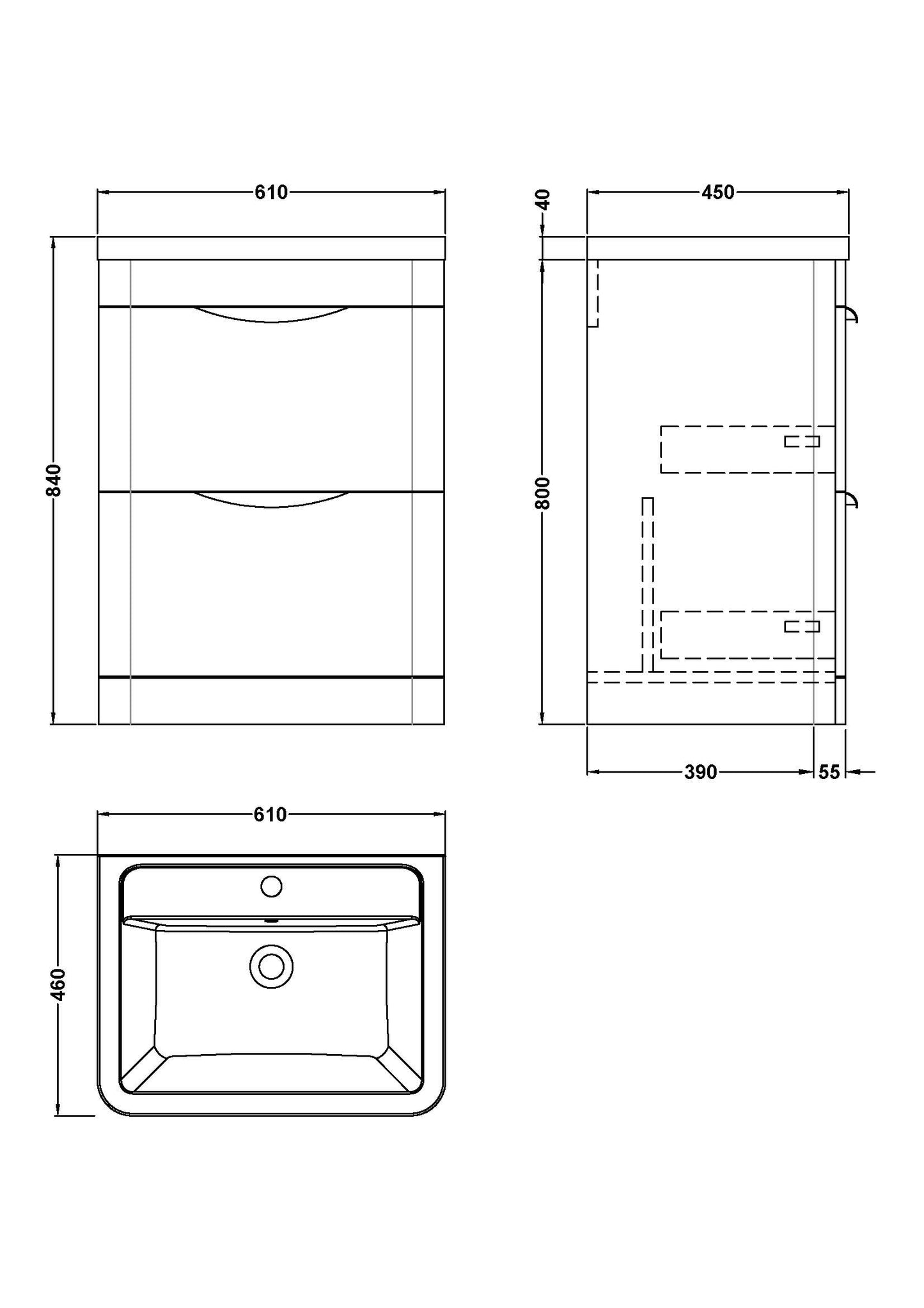 NUIE 600mm Floor Standing Vanity & Ceramic Basin