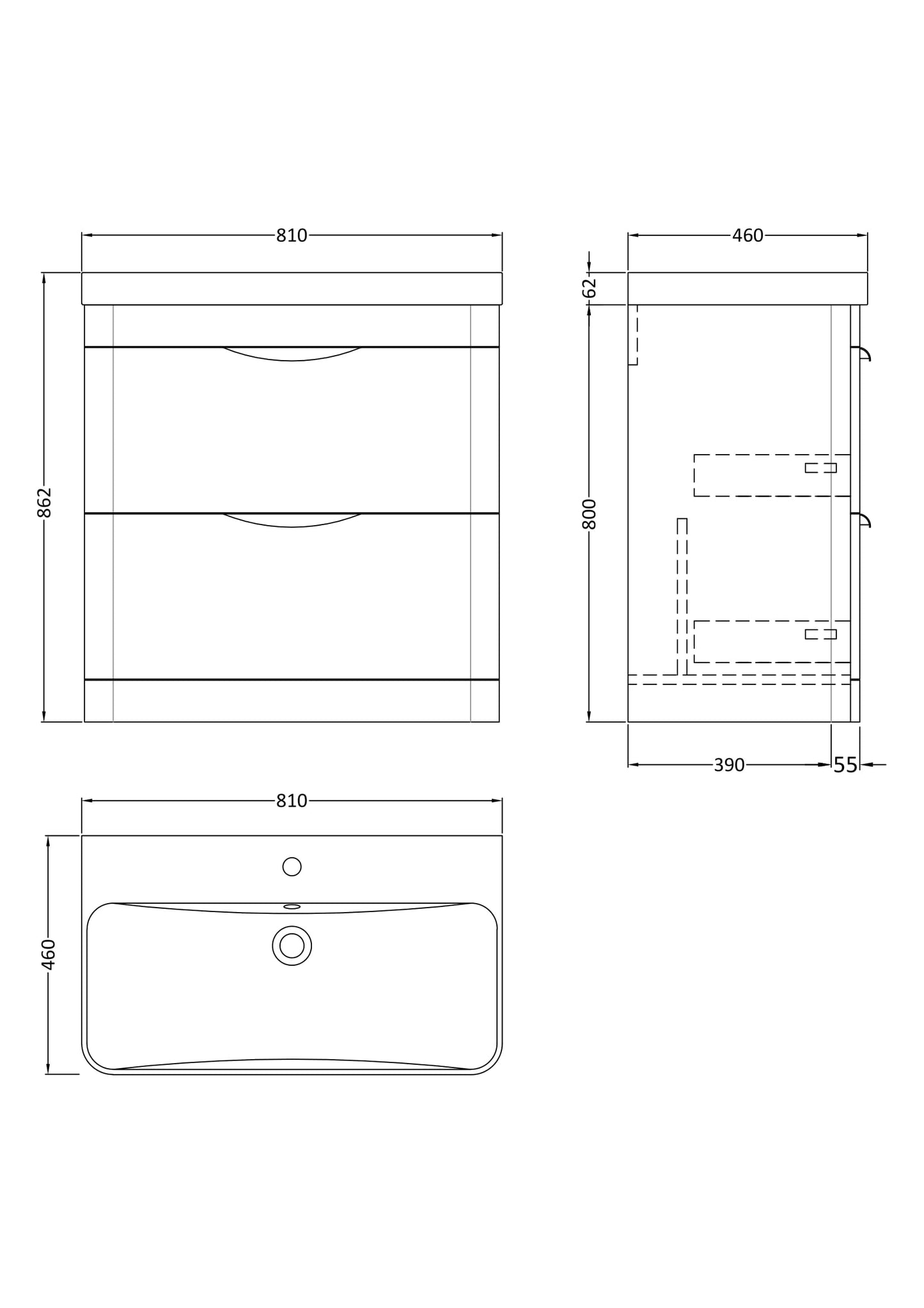 NUIE 800mm Floor Standing Vanity & Thin Edge Ceramic Basin