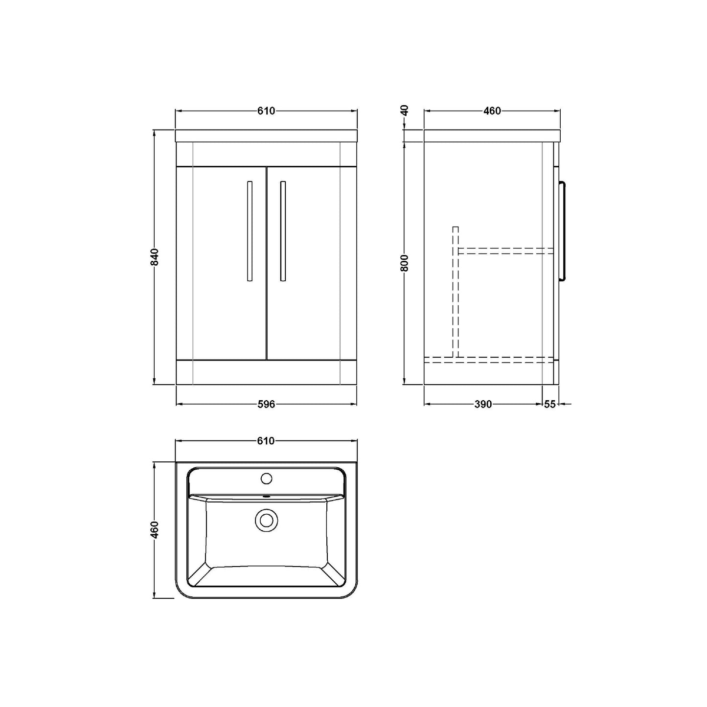 NUIE 600mm Floor Standing 2 Door Vanity & Ceramic Basin