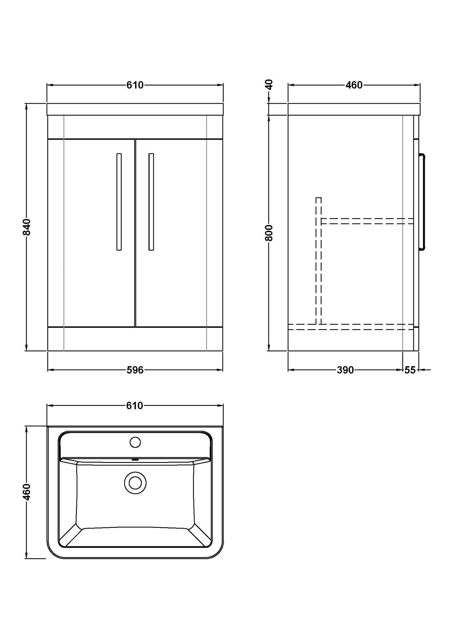 NUIE 600mm Floor Standing 2 Door Vanity & Ceramic Basin