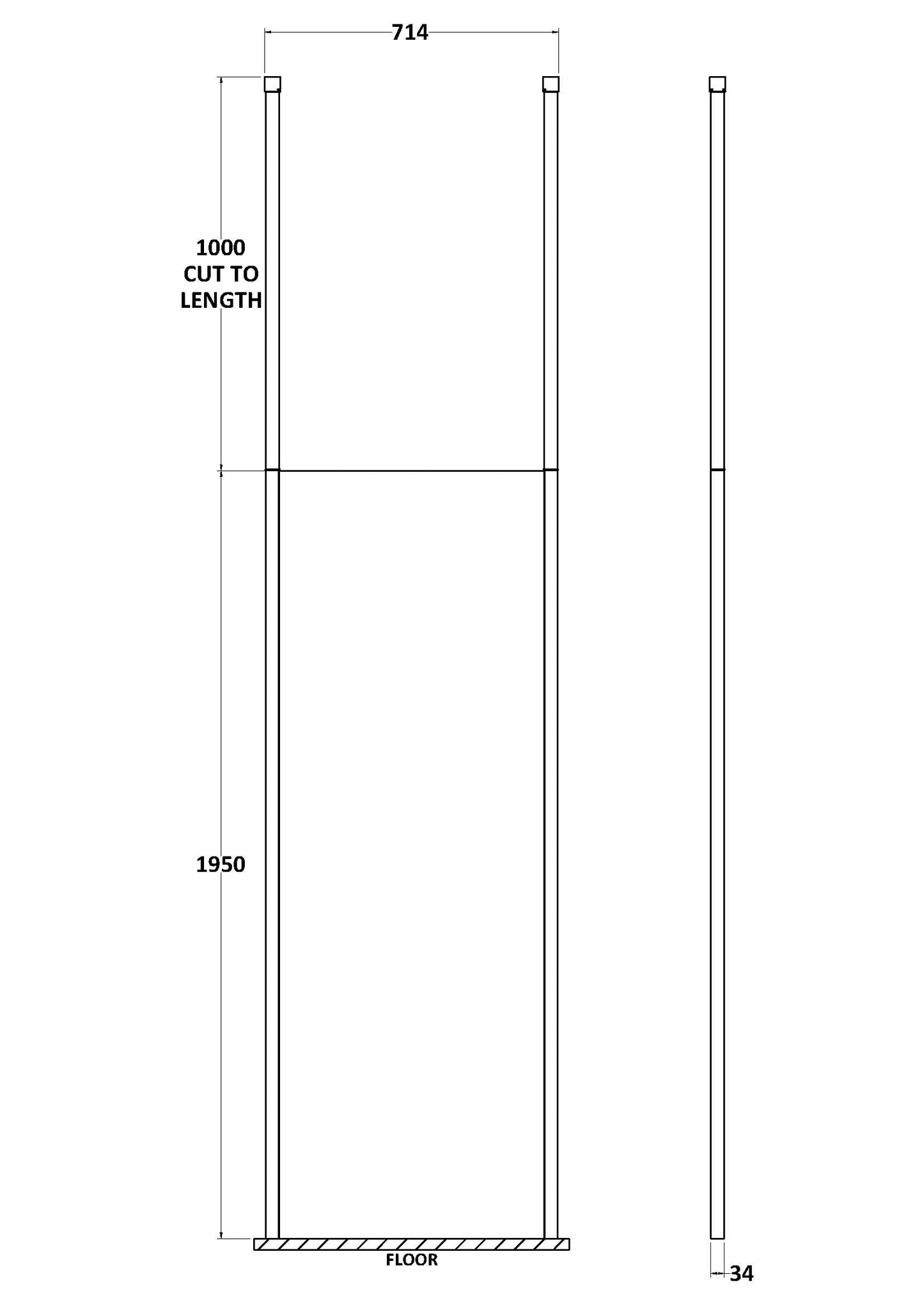 Hudson Reed 700mm Wetroom Screen With Ceiling Post