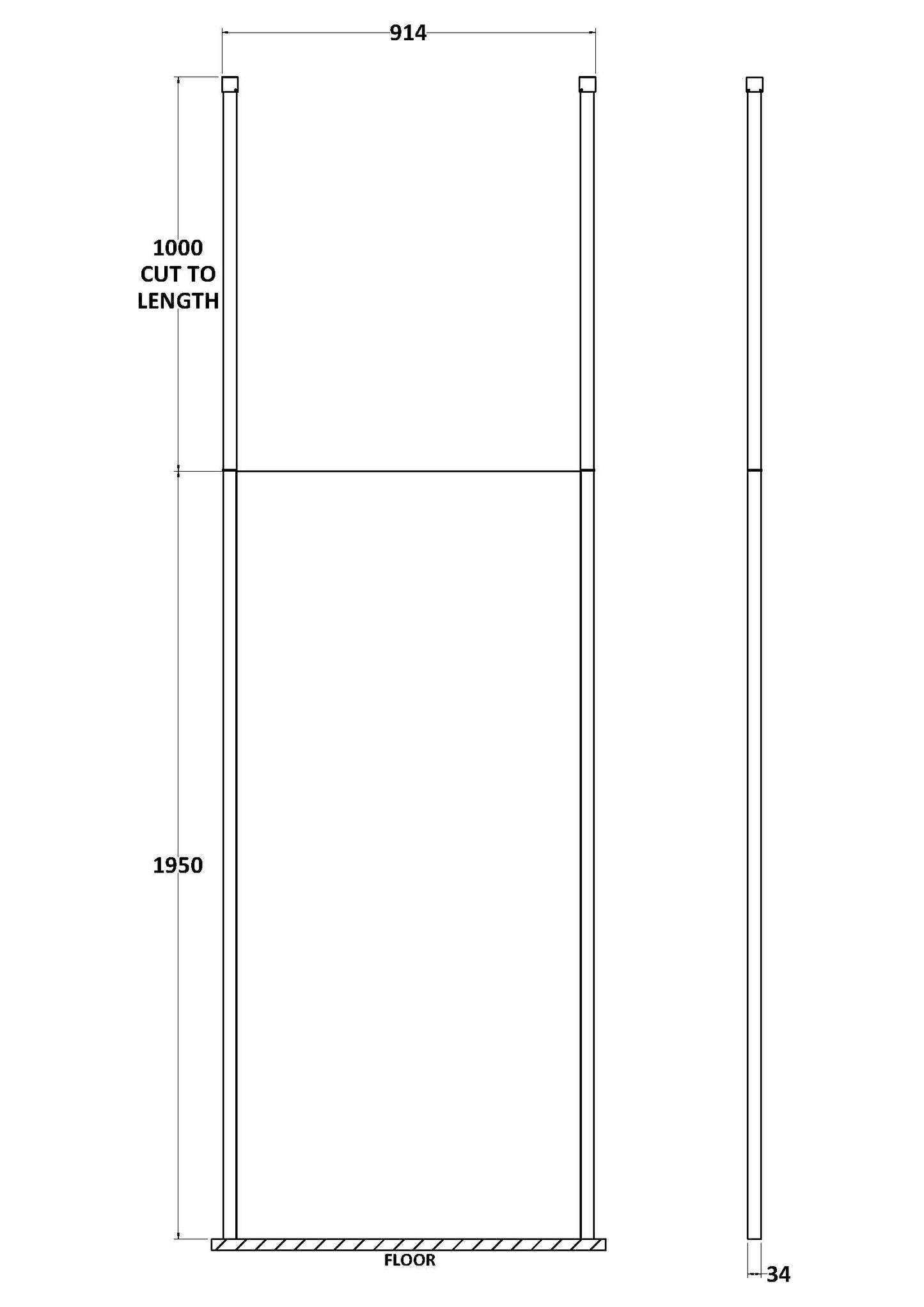 Hudson Reed 900mm Wetroom Screen With Ceiling Post