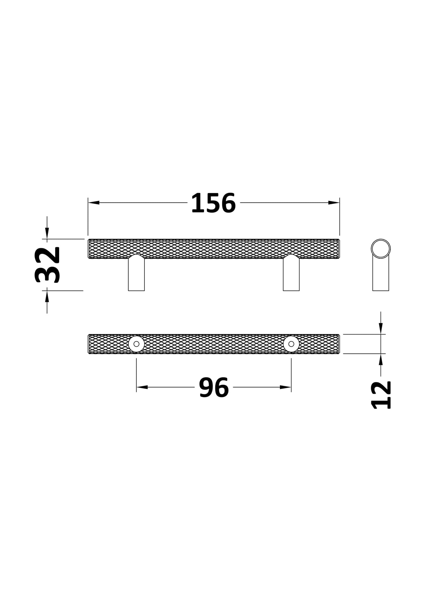 NUIE Knurled Bar Handle 96mm