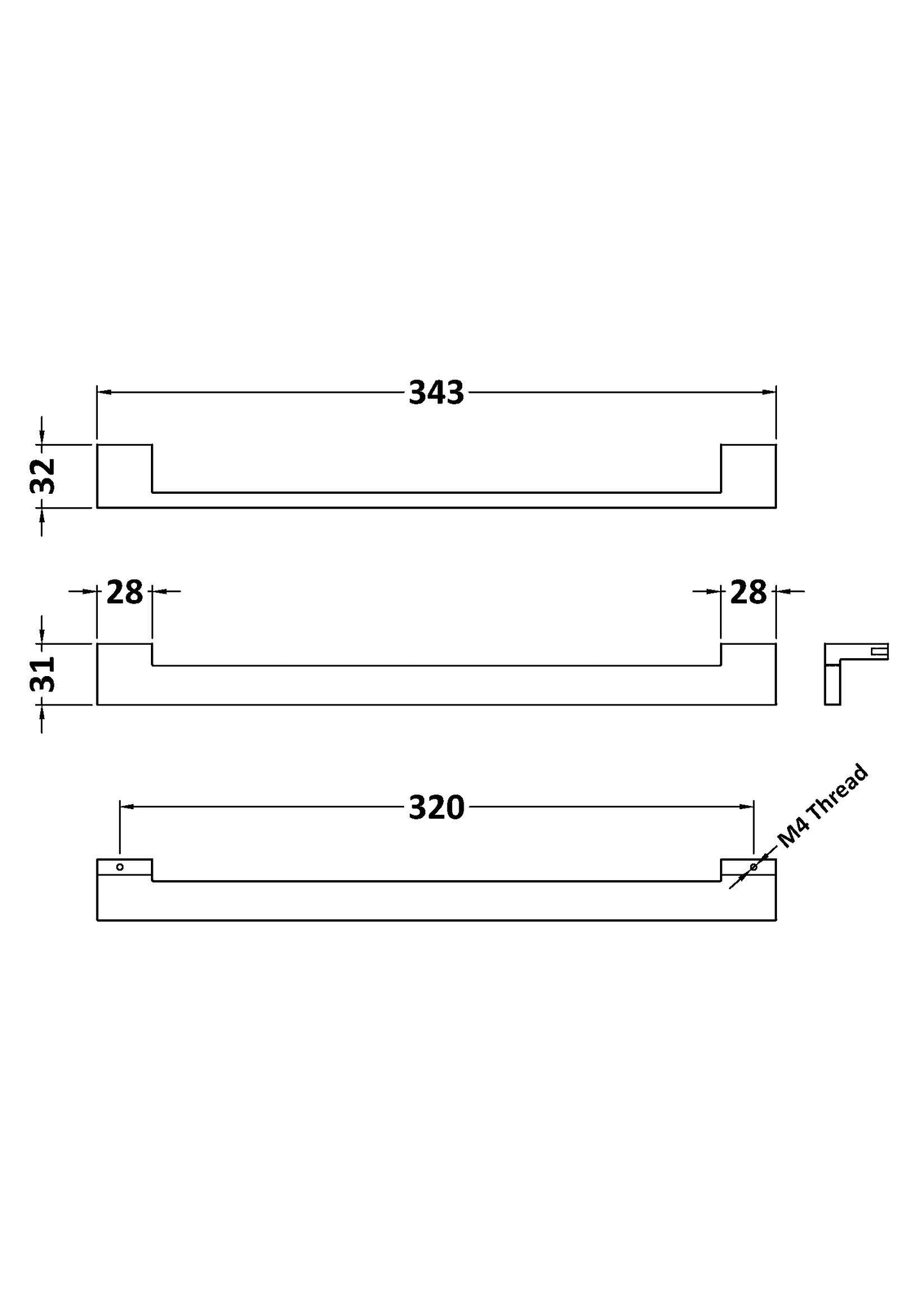 NUIE Square Drop Handle 320mm