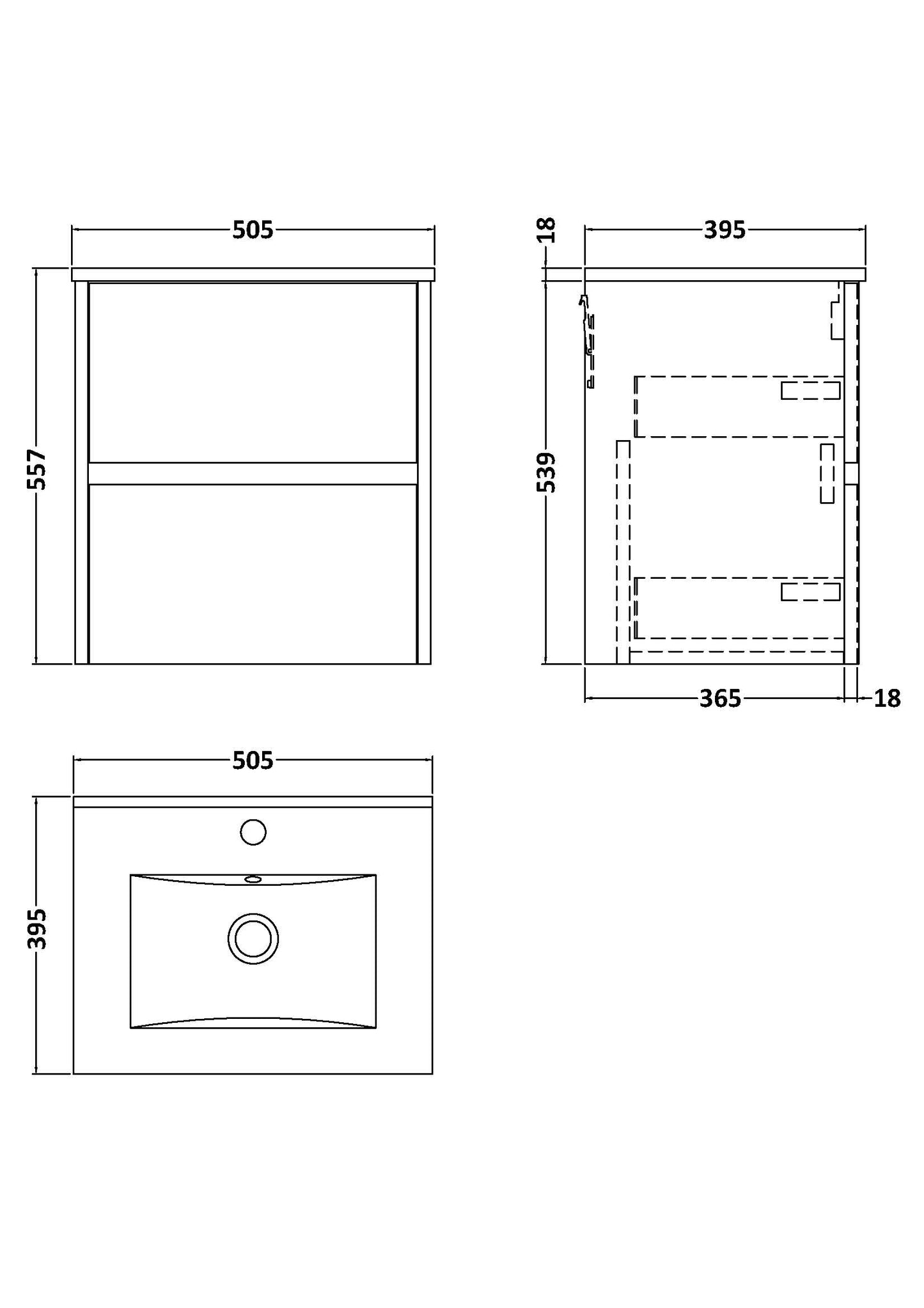 NUIE 500mm Wall Hung 2 Drawer Unit & Basin 2