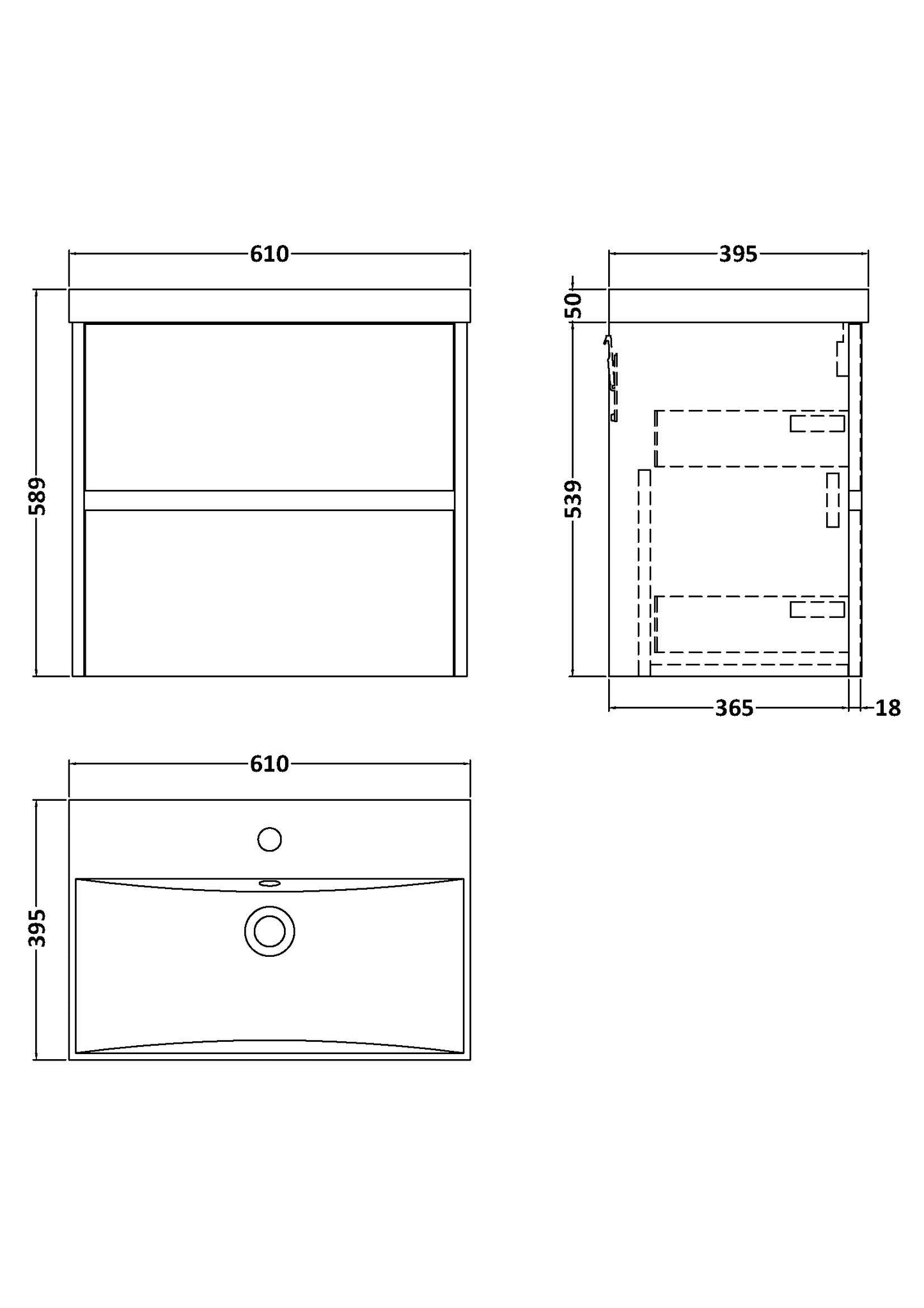 NUIE 600mm Wall Hung 2 Drawer Unit & Basin 3