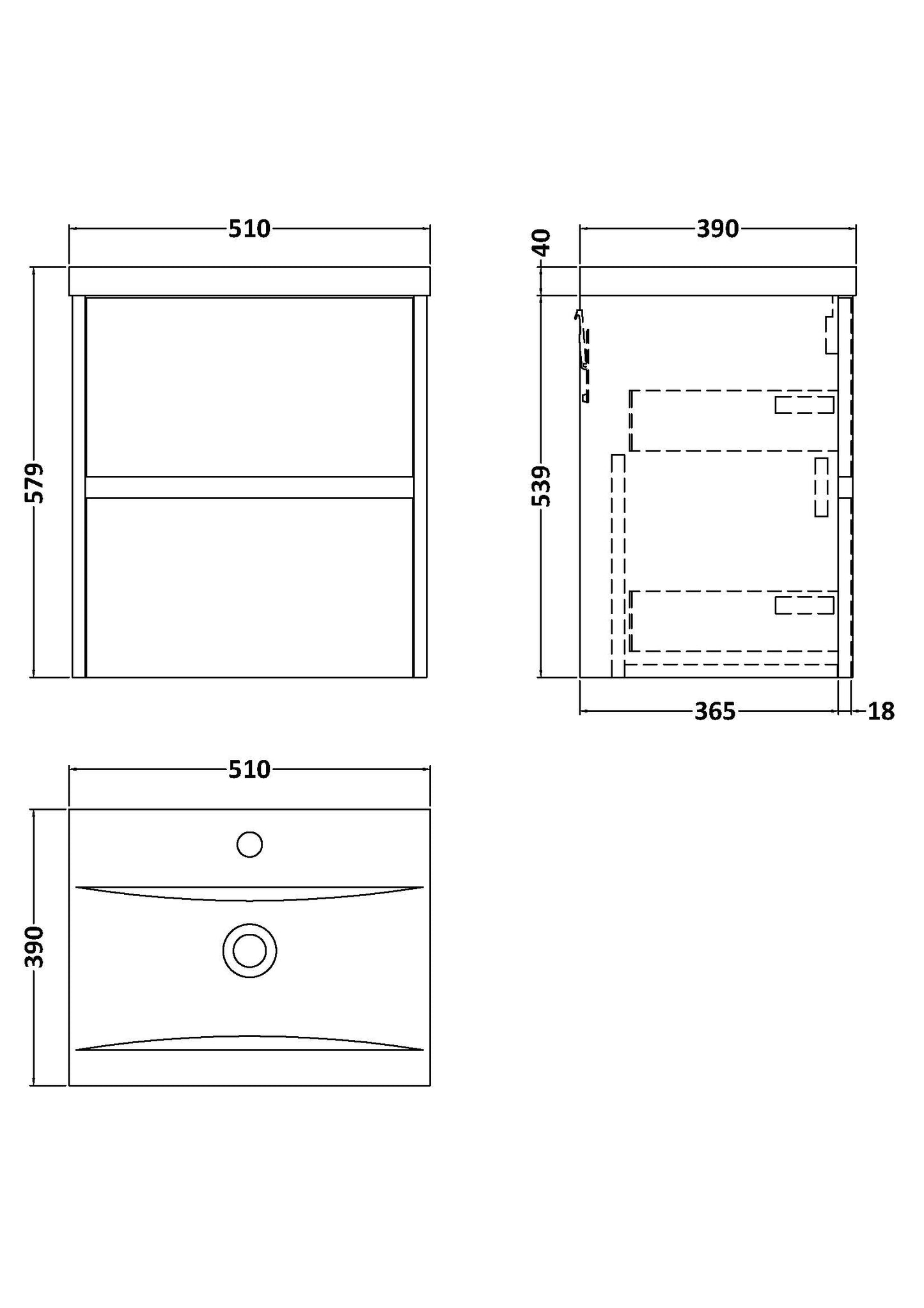 NUIE 500mm Wall Hung 2 Drawer Unit & Basin 1