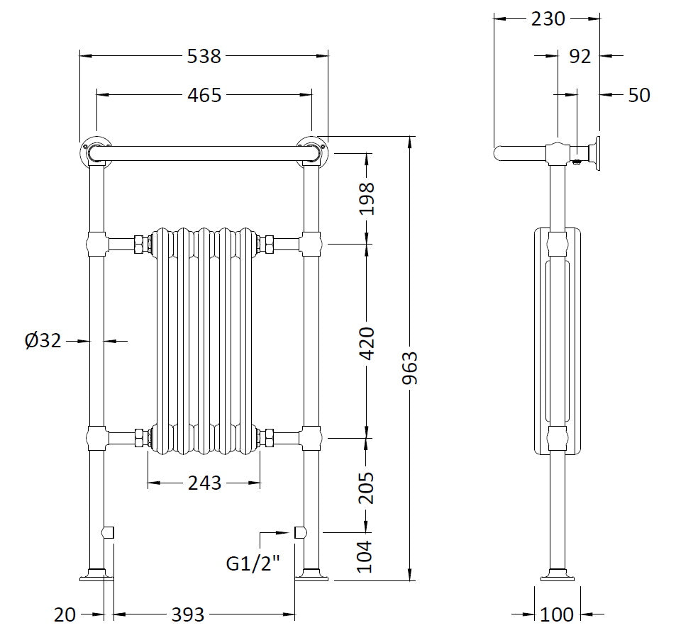 Hudson Reed Small Harrow Traditional Radiator